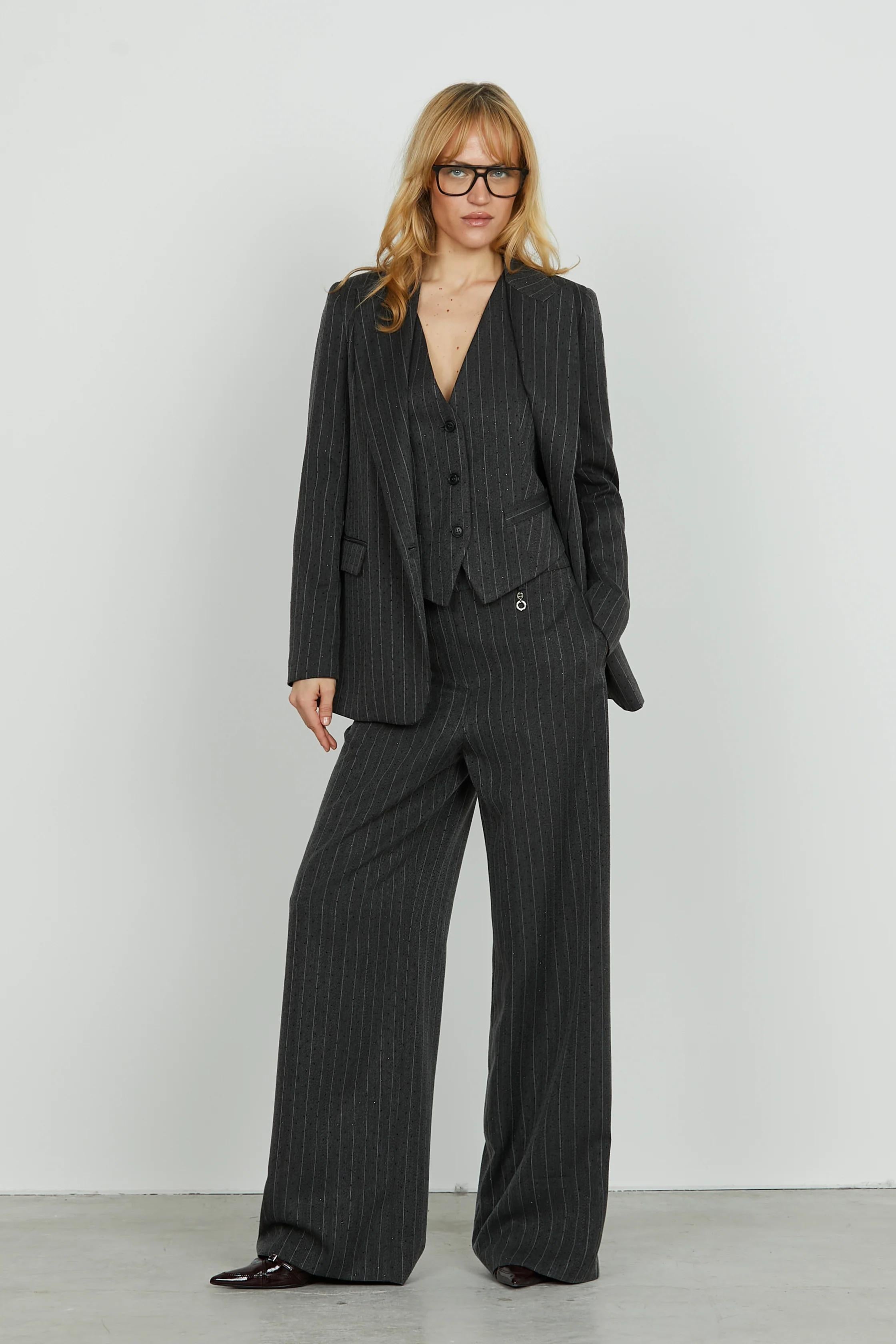 Relish  Pantalone PREZIOSAM vita alta con ts francesi più filetto palazzo gessato più borchie RDA2507091060 NINE IRON RELISH