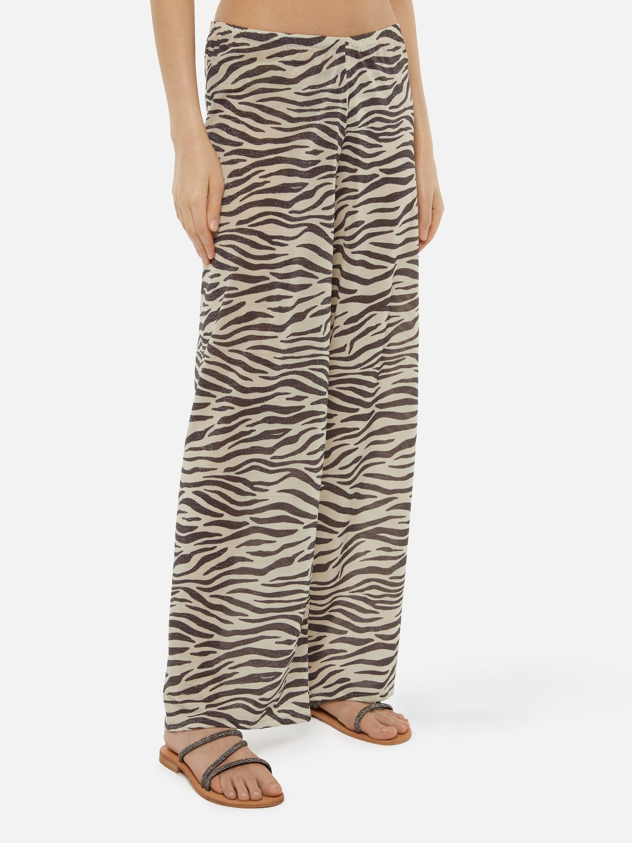 Pantaloni a gamba larga Amalia in lurex zebrato