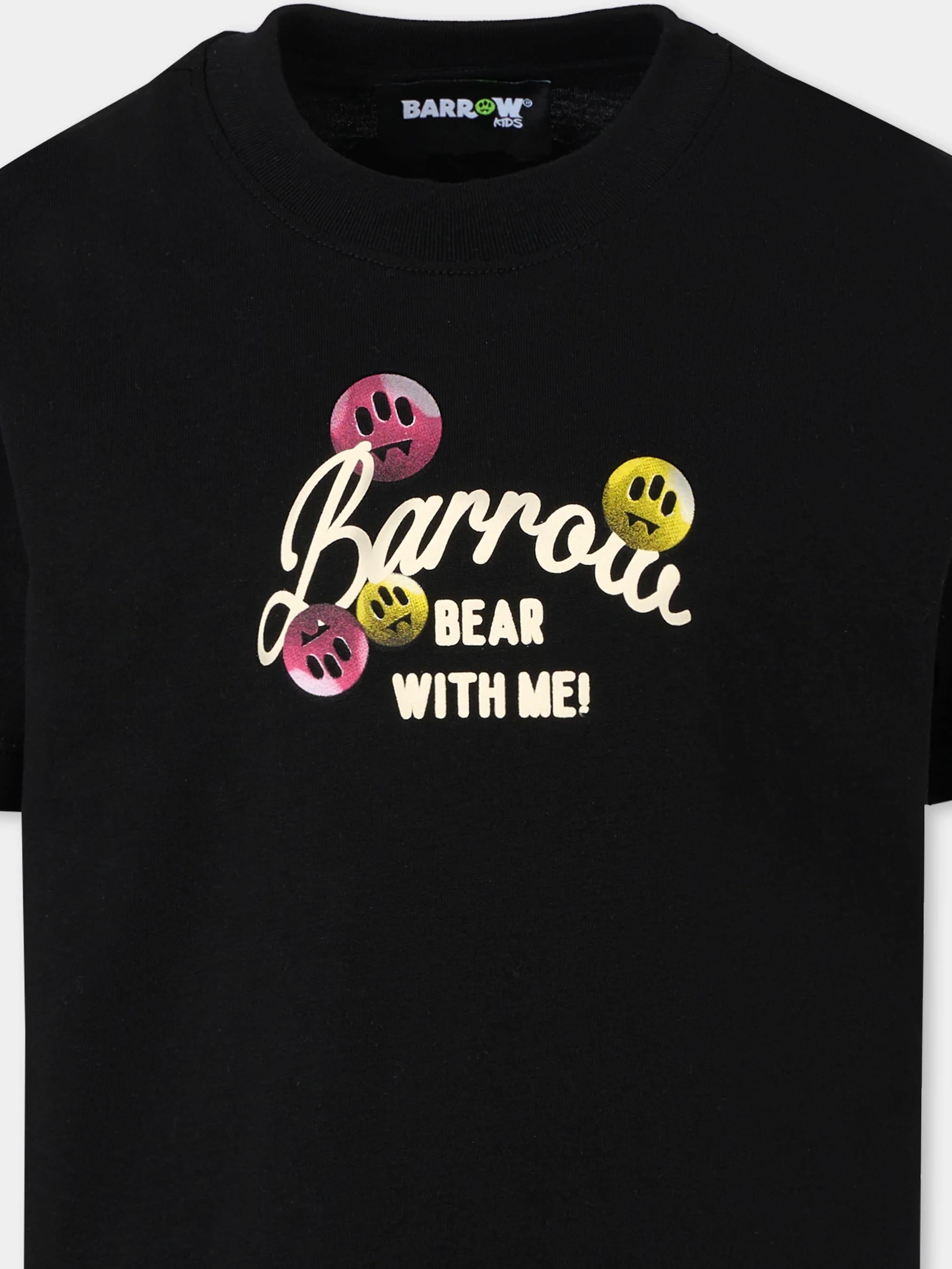 Barrow Black T-shirt for girl with Bear print F5BKJGTH203 110 BARROW