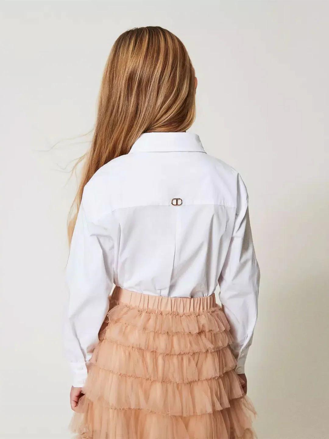 Twinset camicia kids bianco con ricamo