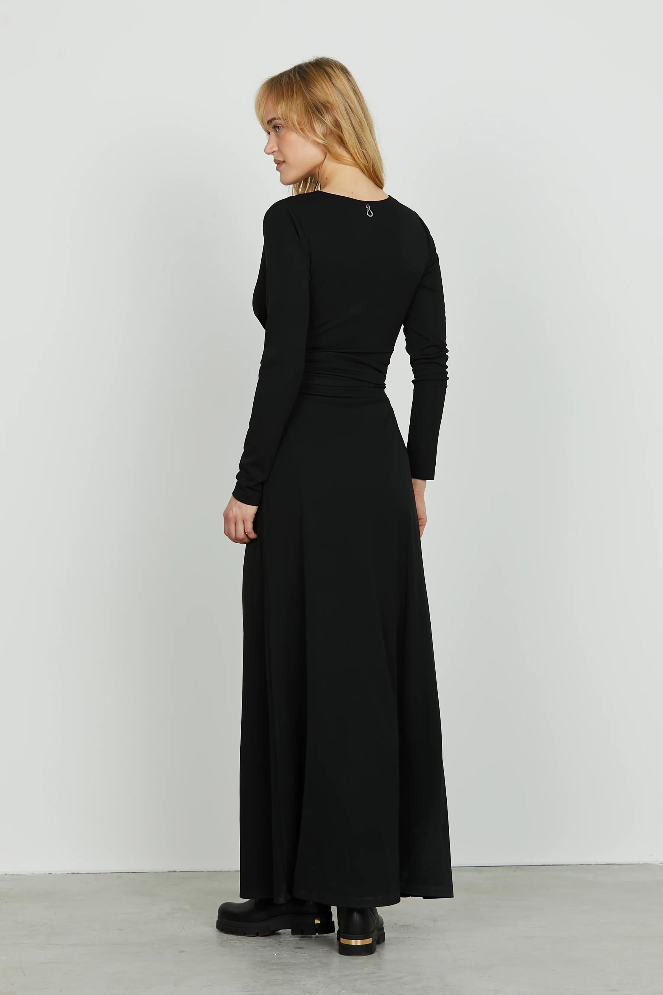 Relish Abito REFERS lungo manica lunga scollo v con gioiello più cintura black RDA2509006013 BLACK RELISH