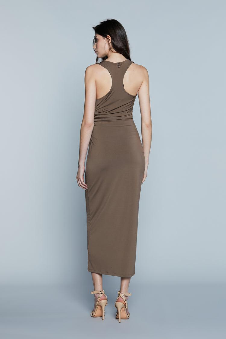 Abito CLARK Midi Scollo Americana più Apertura Fianco Coffe