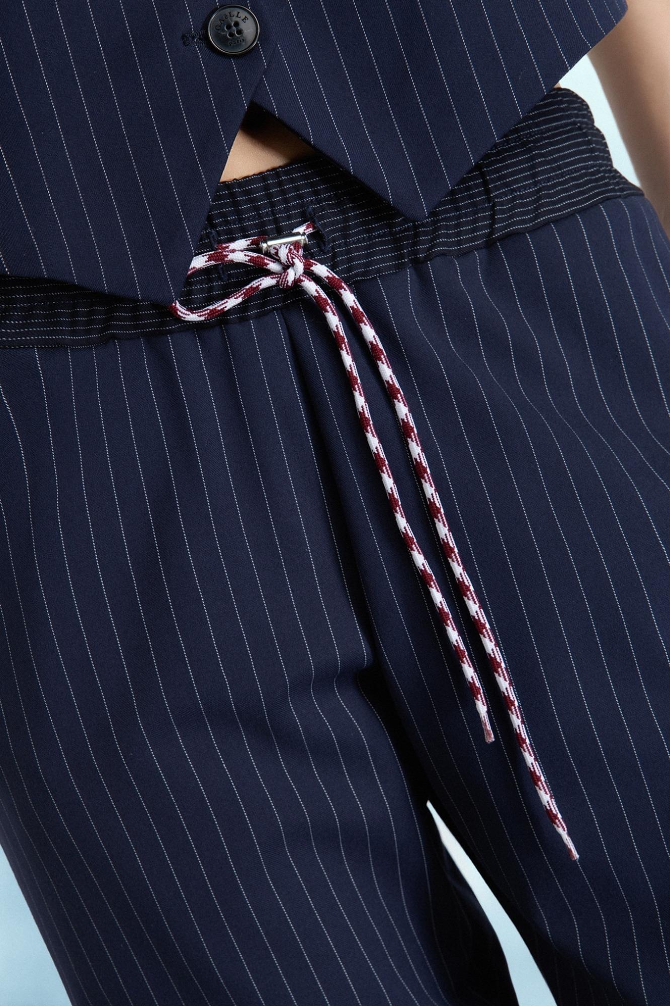 Pantalone Dritto Morbido Con Coulisse In Vita Blu Scuro - Gaëlle Paris GAABW06834-TMTS0139 BL25 GAELLE