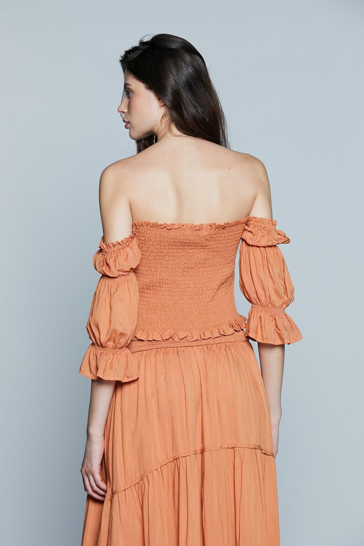 Blusa STRASBURGO Corta M.3/4 con Arricci più Punto Smok Corallo