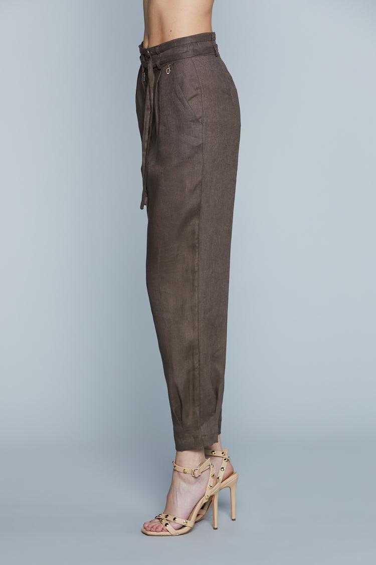 Pantalone ZOMBIA V.Alta con Cinturino Doppio più Ts Francesi più Piega Baciata F.Do Marrone