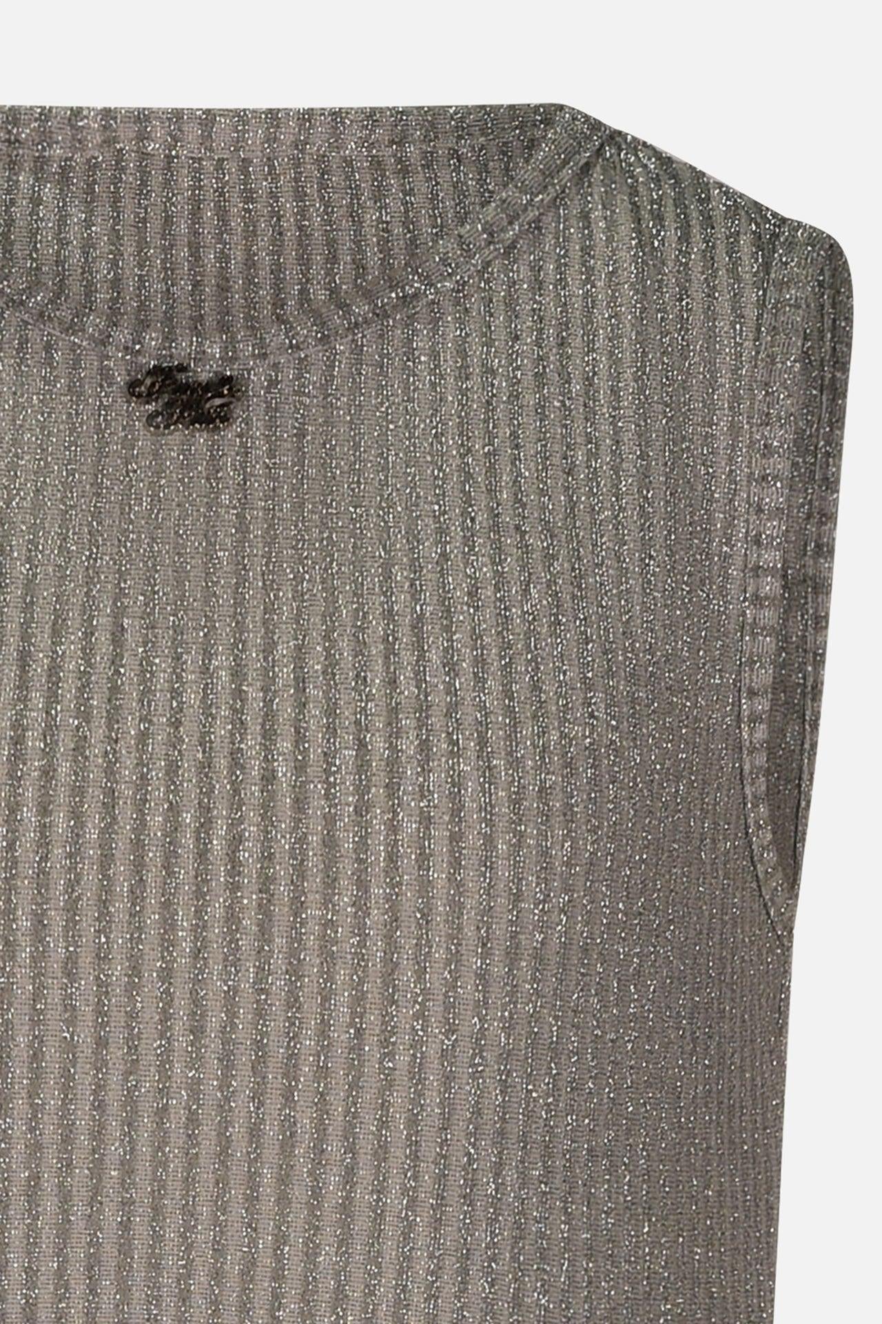 CANOTTA FUNFUN SLIM FIT IN TESSUTO ELASTAN CON EFFETTO COSTINE E LUREX ARGENTO