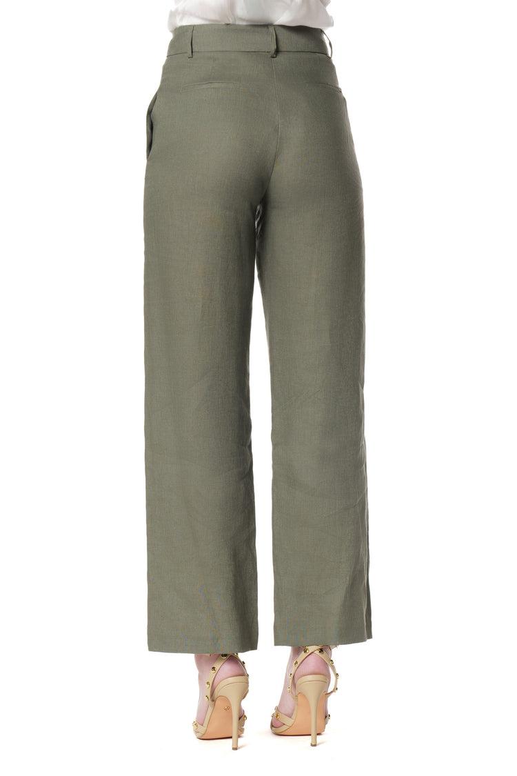 Pantalone STESALI Vita Alta Palazzo con Tasche Francesi più Filetto Verde