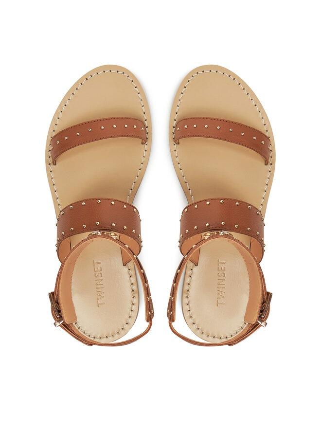 Sandalo Twinset in pelle con borchie Cuoio