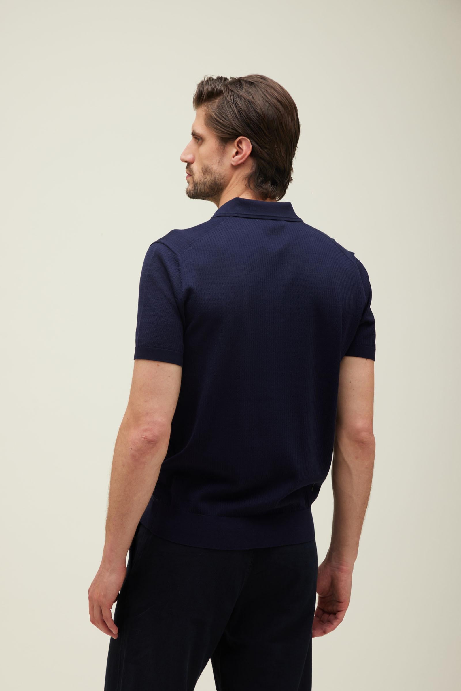 Polo a maniche corte con zip in cotone blu