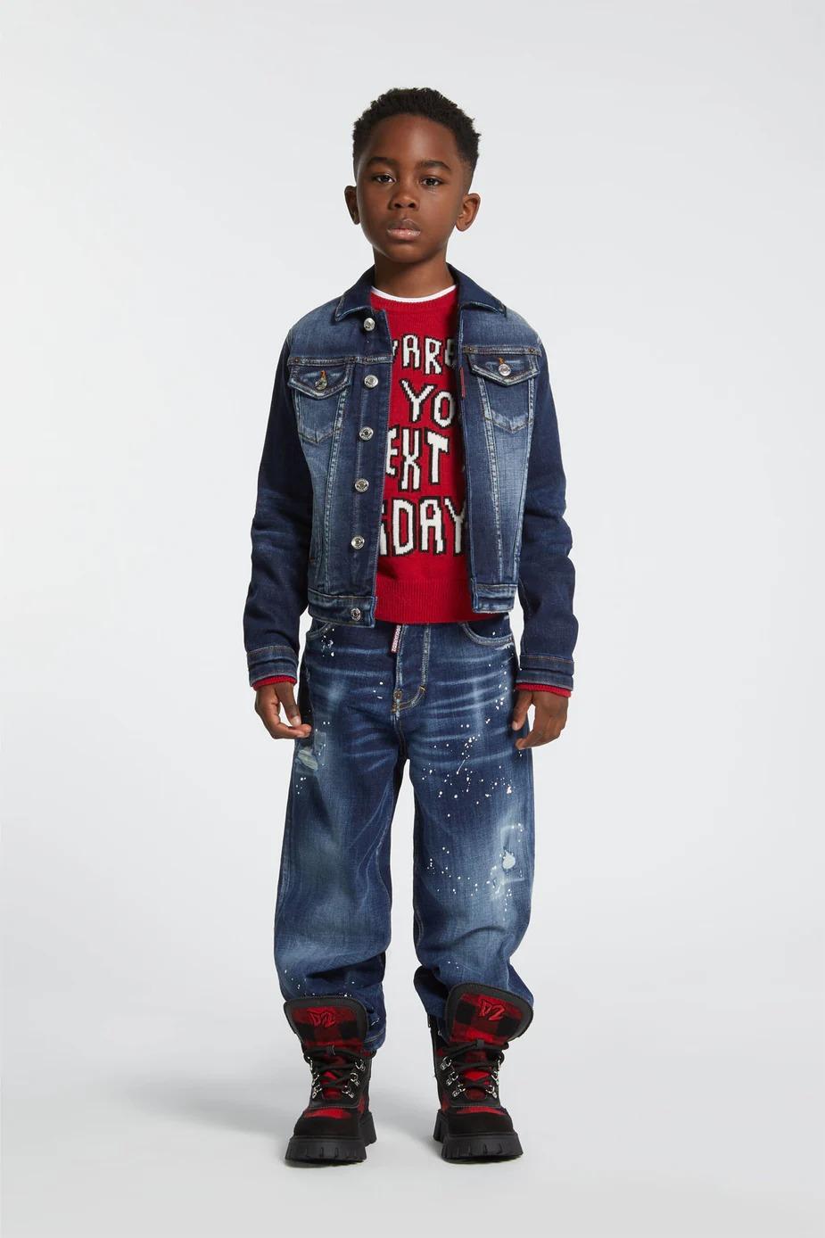 DSQUARED2<BR/>Jeans regular blu scuro con macchie - Moose Lost DQ3082-D0AEJ DQ01 DSQUARED KID