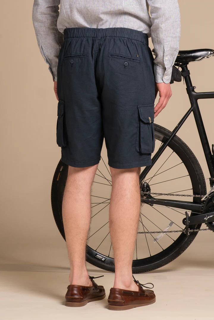 Bermuda Impure cargo short comf. mixed linen navy