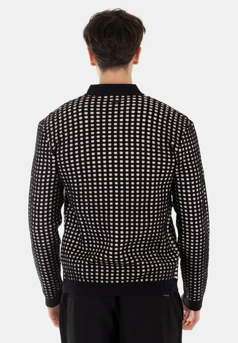 Cardigan Fit.Boxy Tessuto Maglia Nero Panna