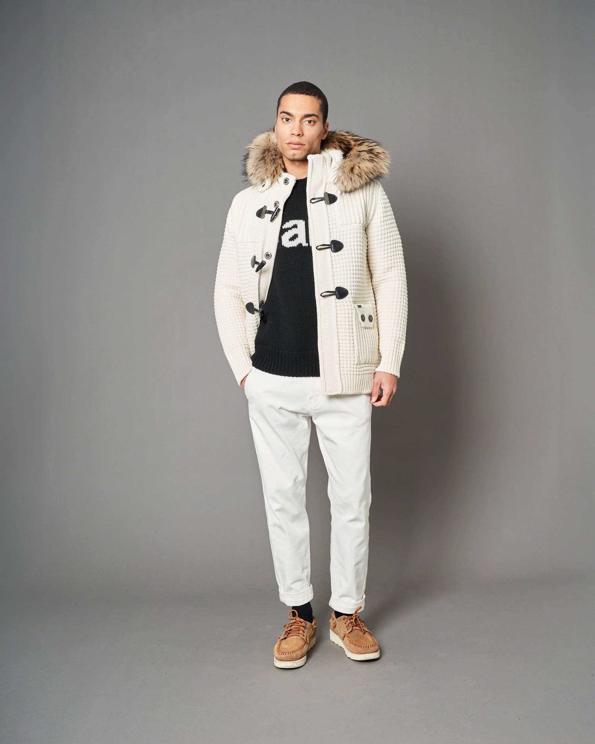 Short duffle coat w/mourmasky 53B8001 off white 62B8001/C OFFWHITE/OFFWHITE BARK 