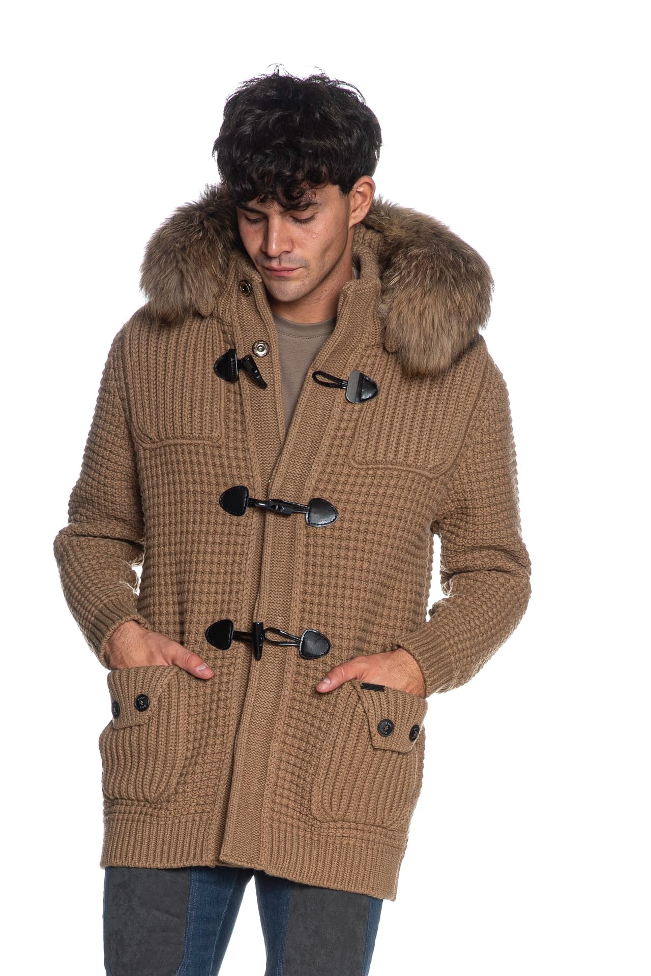 Short duffle coat w/mourmasky 53B8001 tortora 62B8001/C TORTORA/NATURALE BARK 