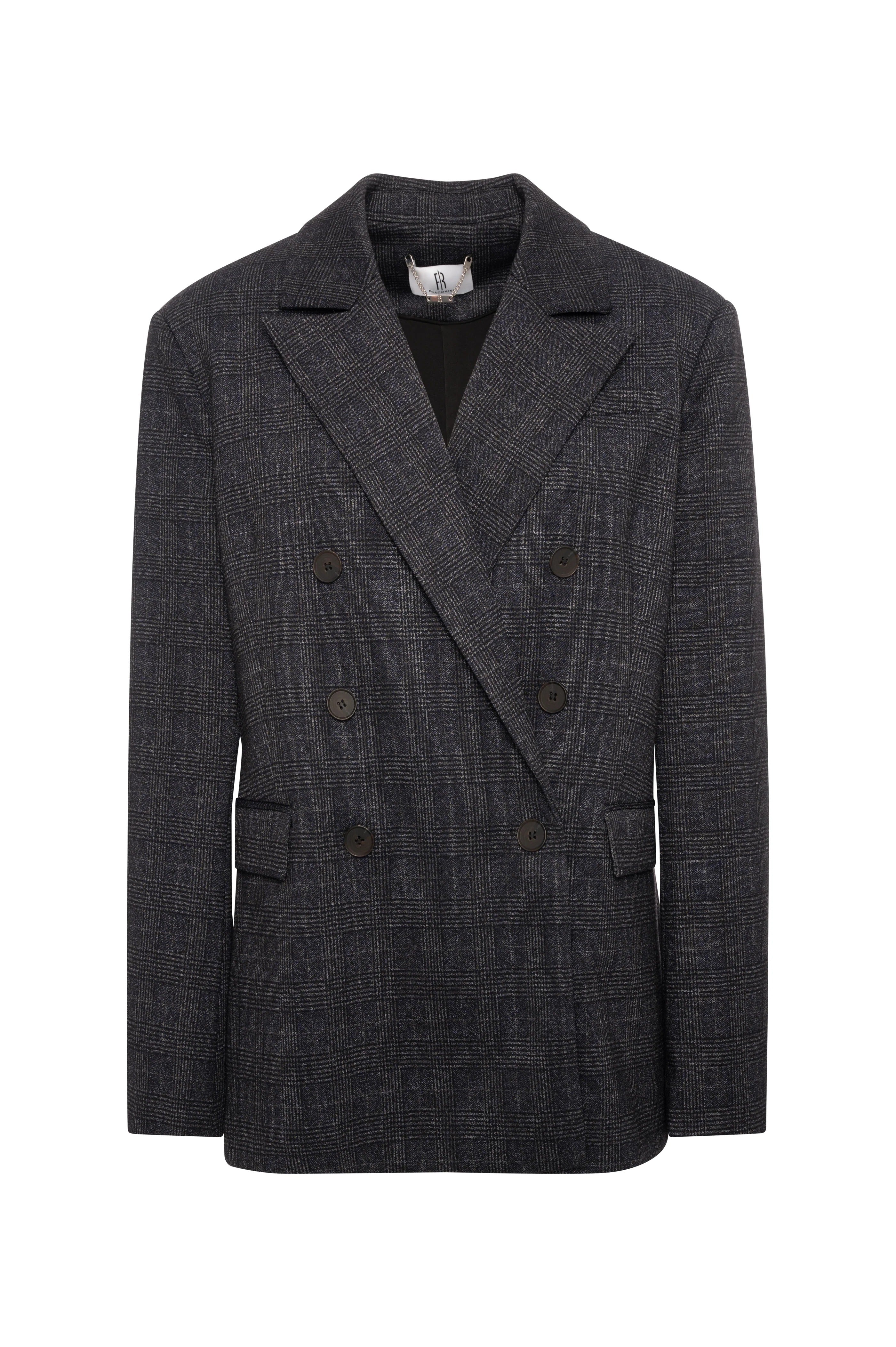 Fracomina Blazer regular doppiopetto in tessuto Principe di Galles Charcoal FR26WJ3010W575O2 097 FRACOMINA 