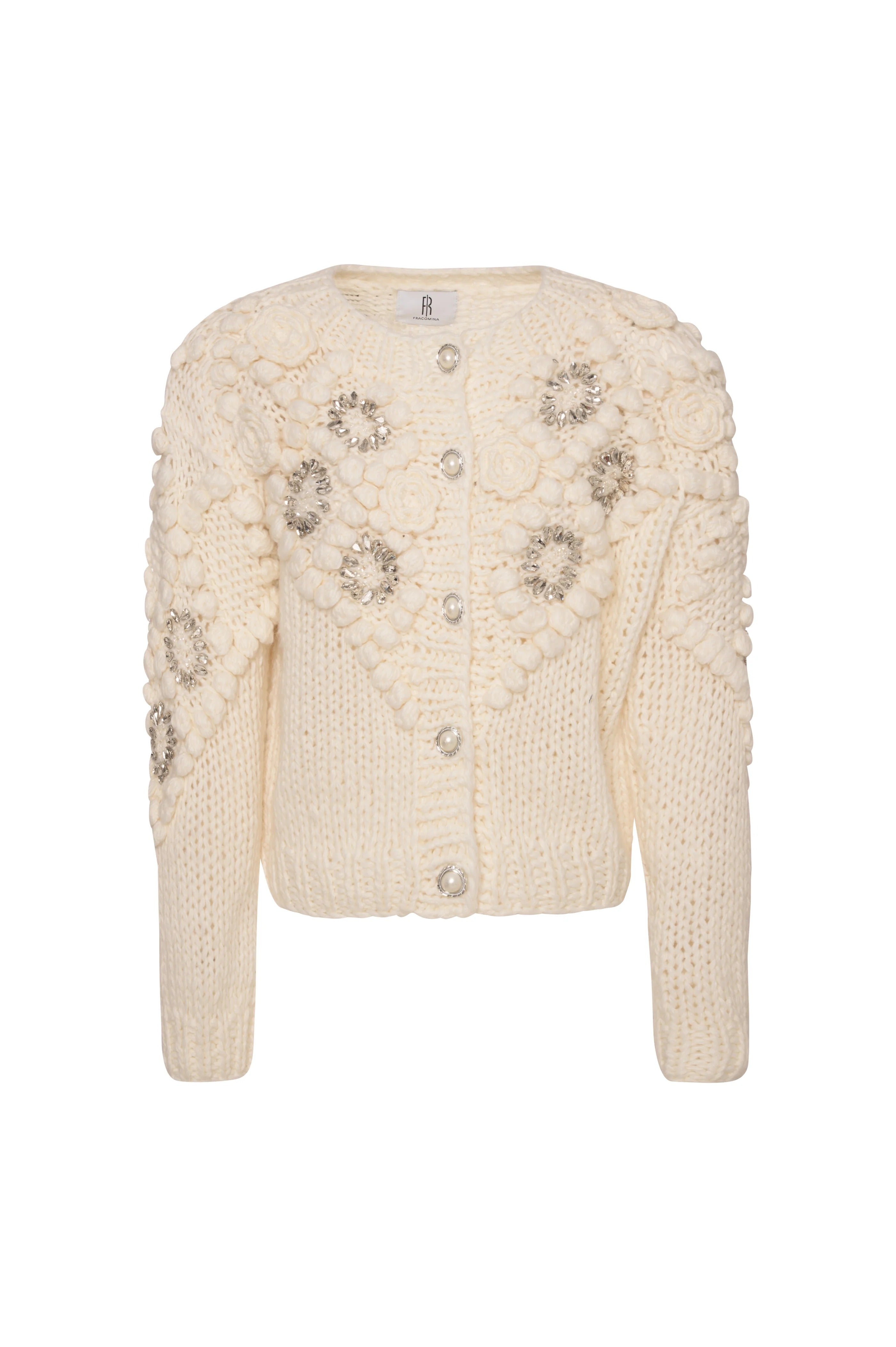 Fracomina Cardigan regular con punto 3D e applicazioni gioiello cream FR26WT8030K465R9 108 FRACOMINA 