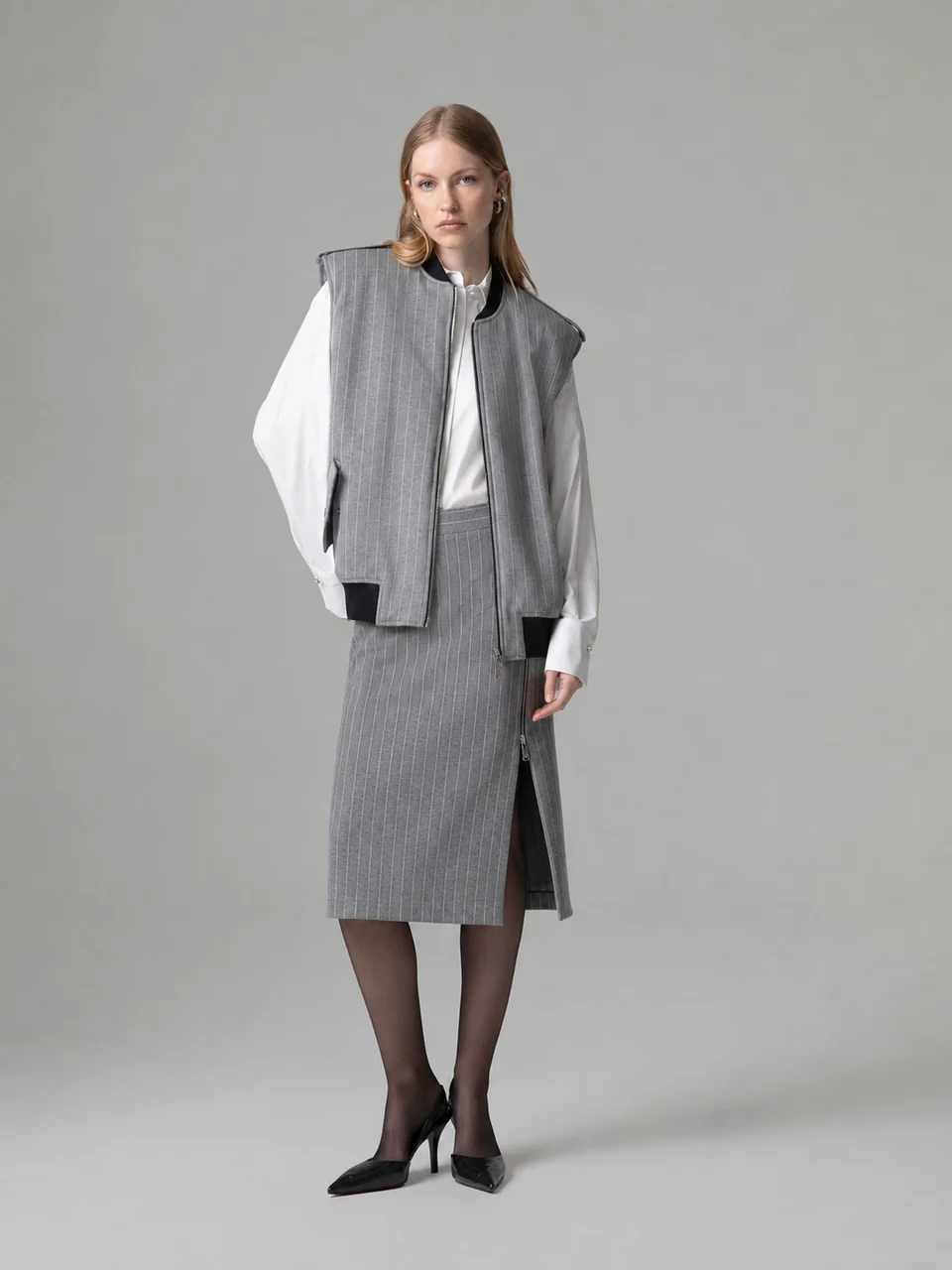 Gaelle Gonna a tubo con zip e spacco grigia GAABW11121-TPV0001 GR00 GAELLE 