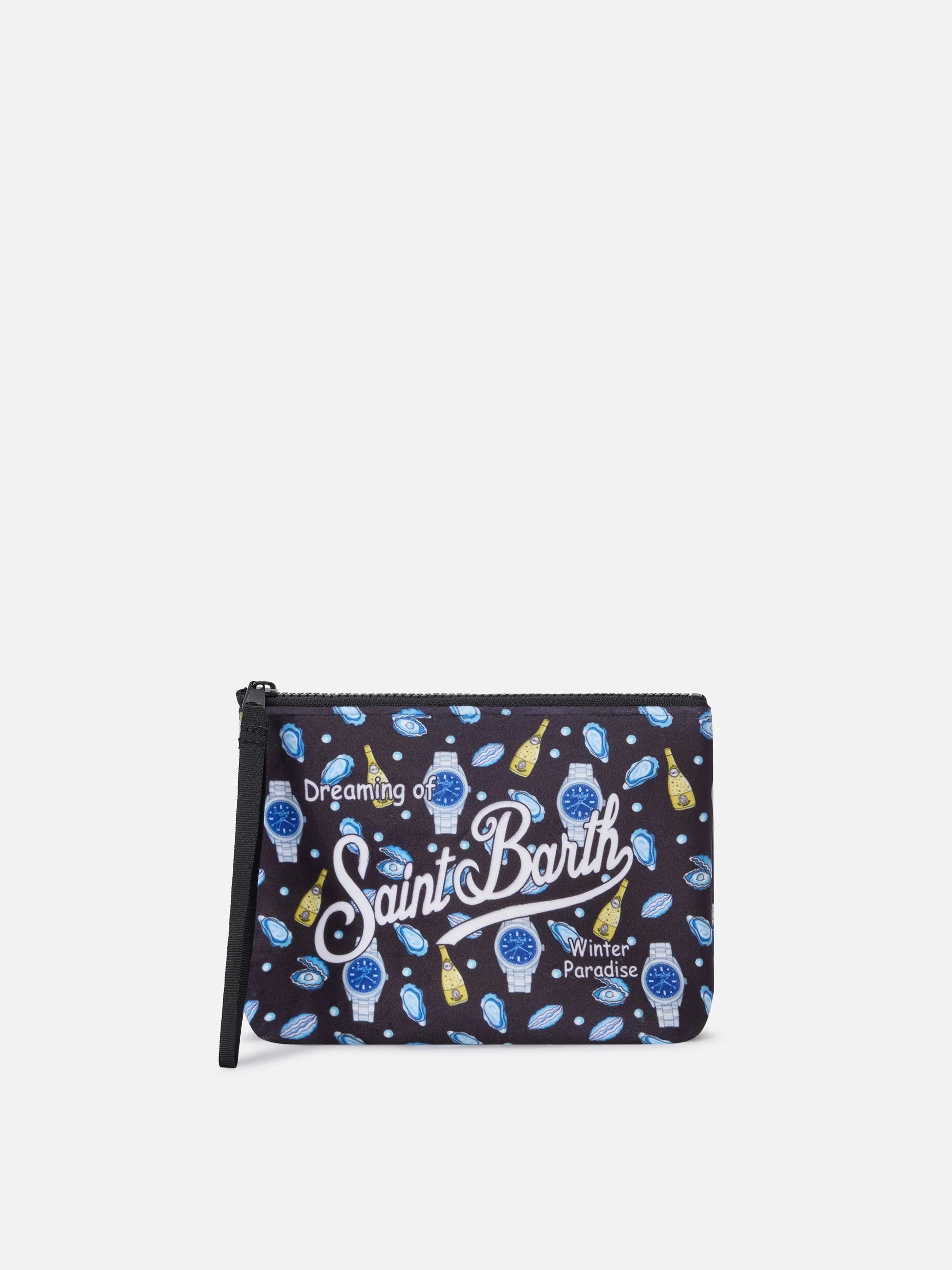 Pochette Aline nera con stampa ostriche e orologi ALI0002 02945M MC2 SAINT BARTH 
