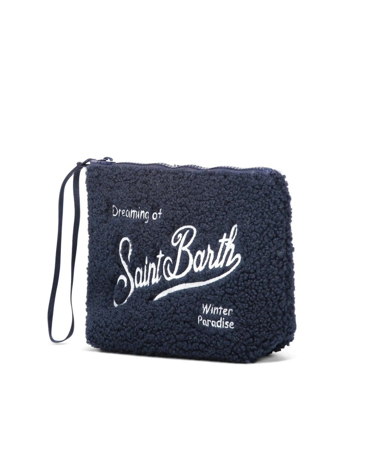 Pochette Aline blu in tessuto teddy con ricamo logo bianco ALI0023 00191M MC2 SAINT BARTH 