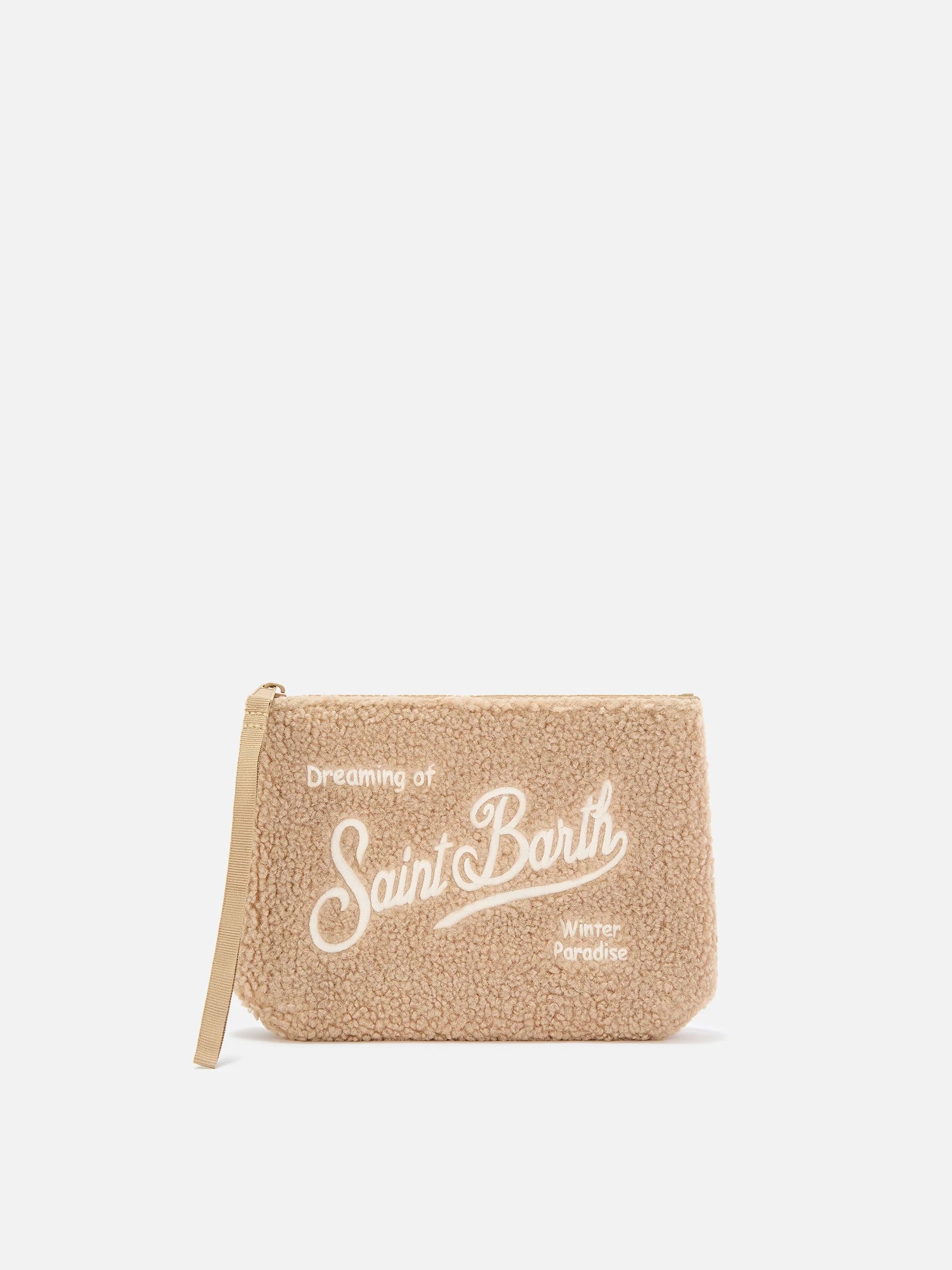 Pochette Aline nocciola in tessuto teddy con ricamo logo ALI0023 00347M MC2 SAINT BARTH 