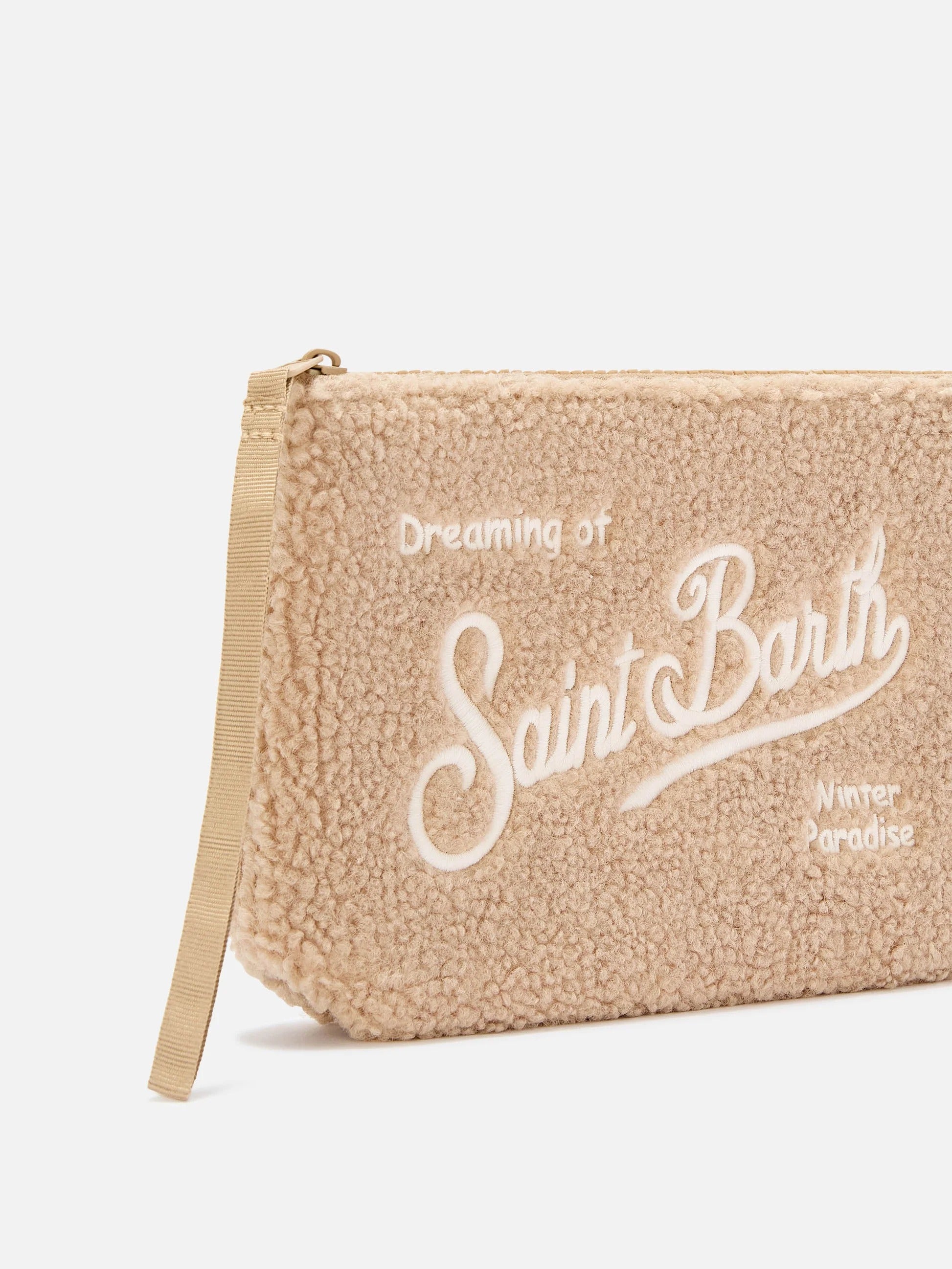 Pochette Aline nocciola in tessuto teddy con ricamo logo ALI0023 00347M MC2 SAINT BARTH 