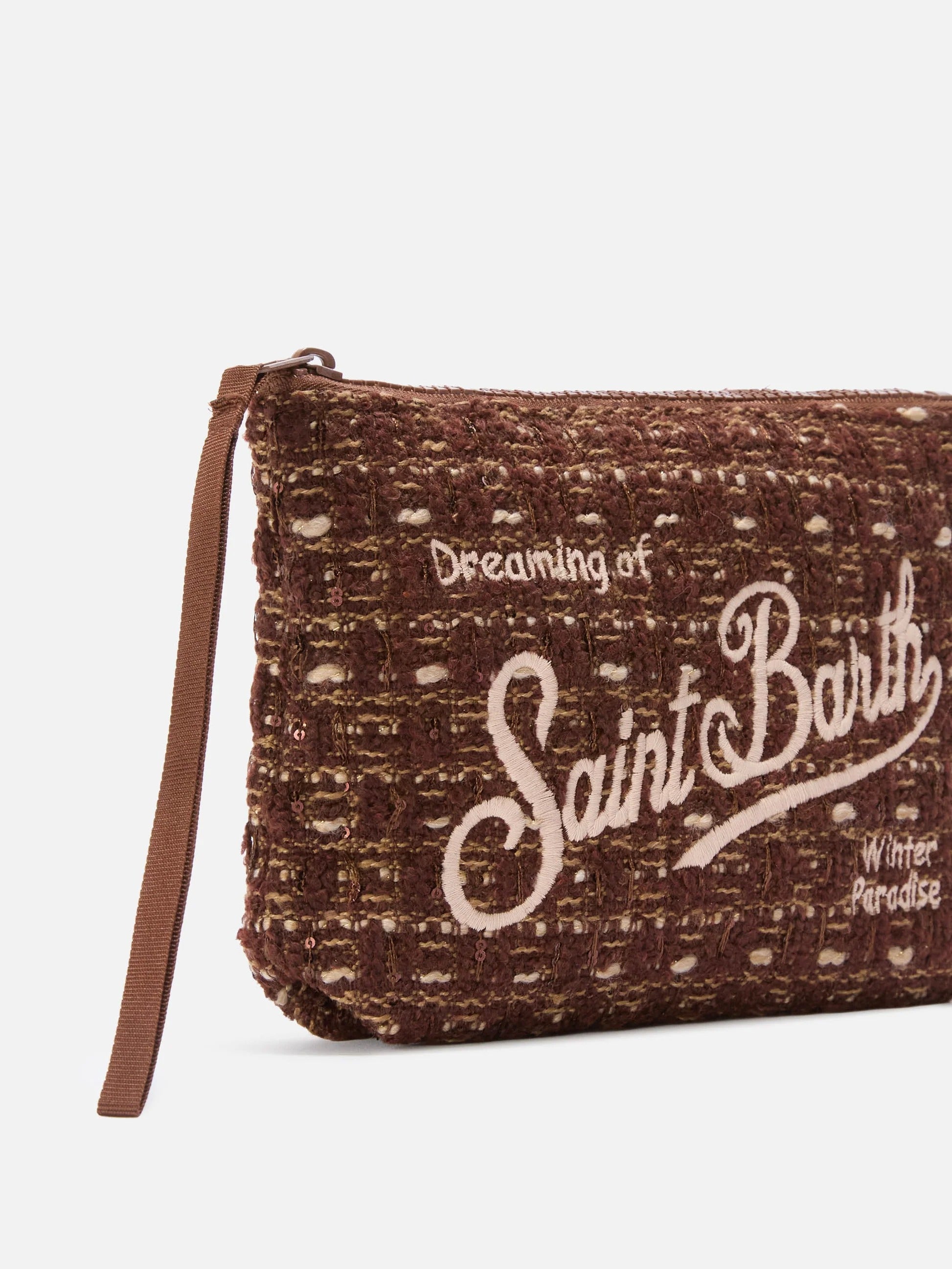 Pochette Aline marrone in tweed con ricamo logo ALI0027 00193M MC2 SAINT BARTH 