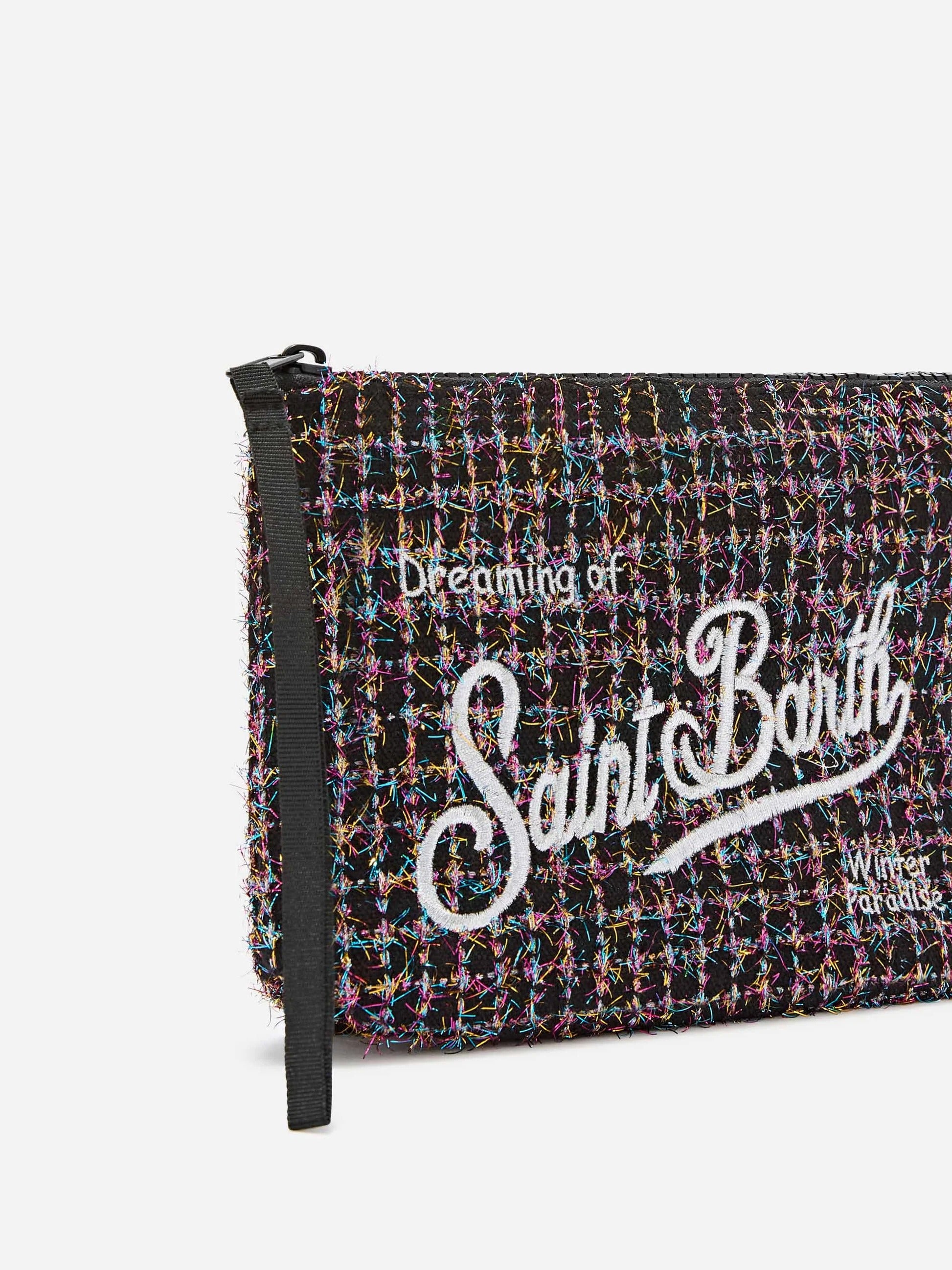 Pochette Aline nera in tweed con ricamo logo ALI0027 00193M MC2 SAINT BARTH 