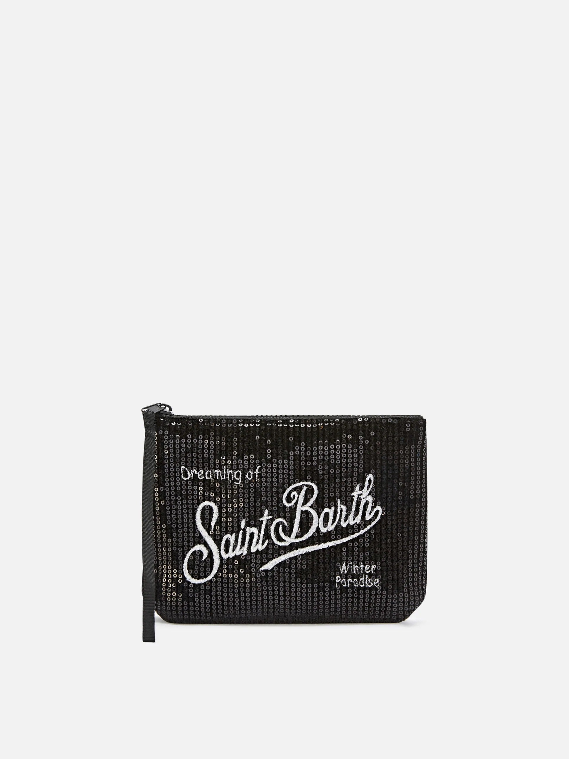 Pochette Aline nera in velluto con paillettes e ricamo logo ALI0030 00315M MC2 SAINT BARTH 