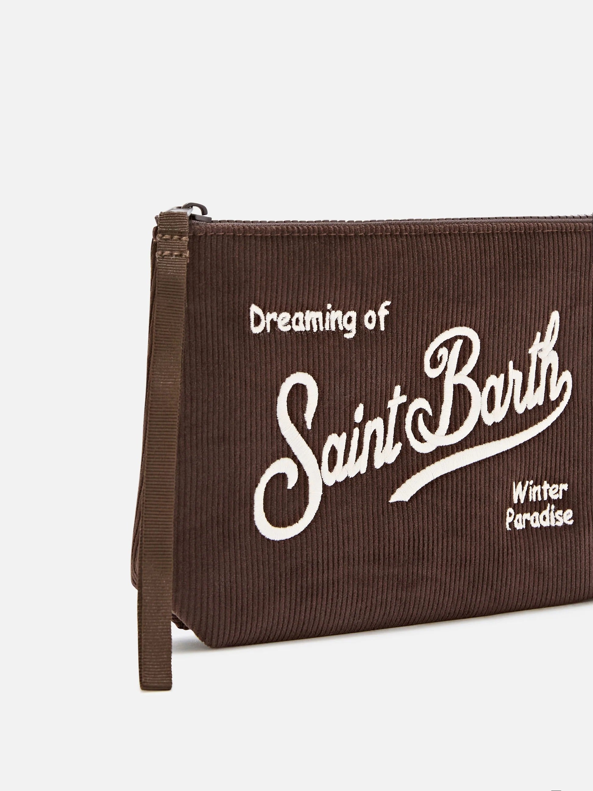 Pochette Aline marrone in velluto a coste con ricamo logo ALI0059 00128M MC2 SAINT BARTH 
