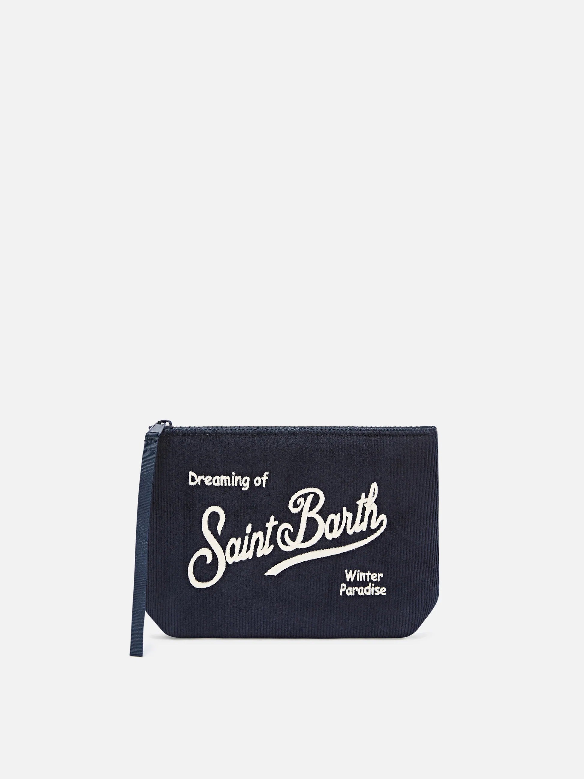 Pochette Aline blu navy in velluto a coste con ricamo logo ALI0059 00191M MC2 SAINT BARTH 