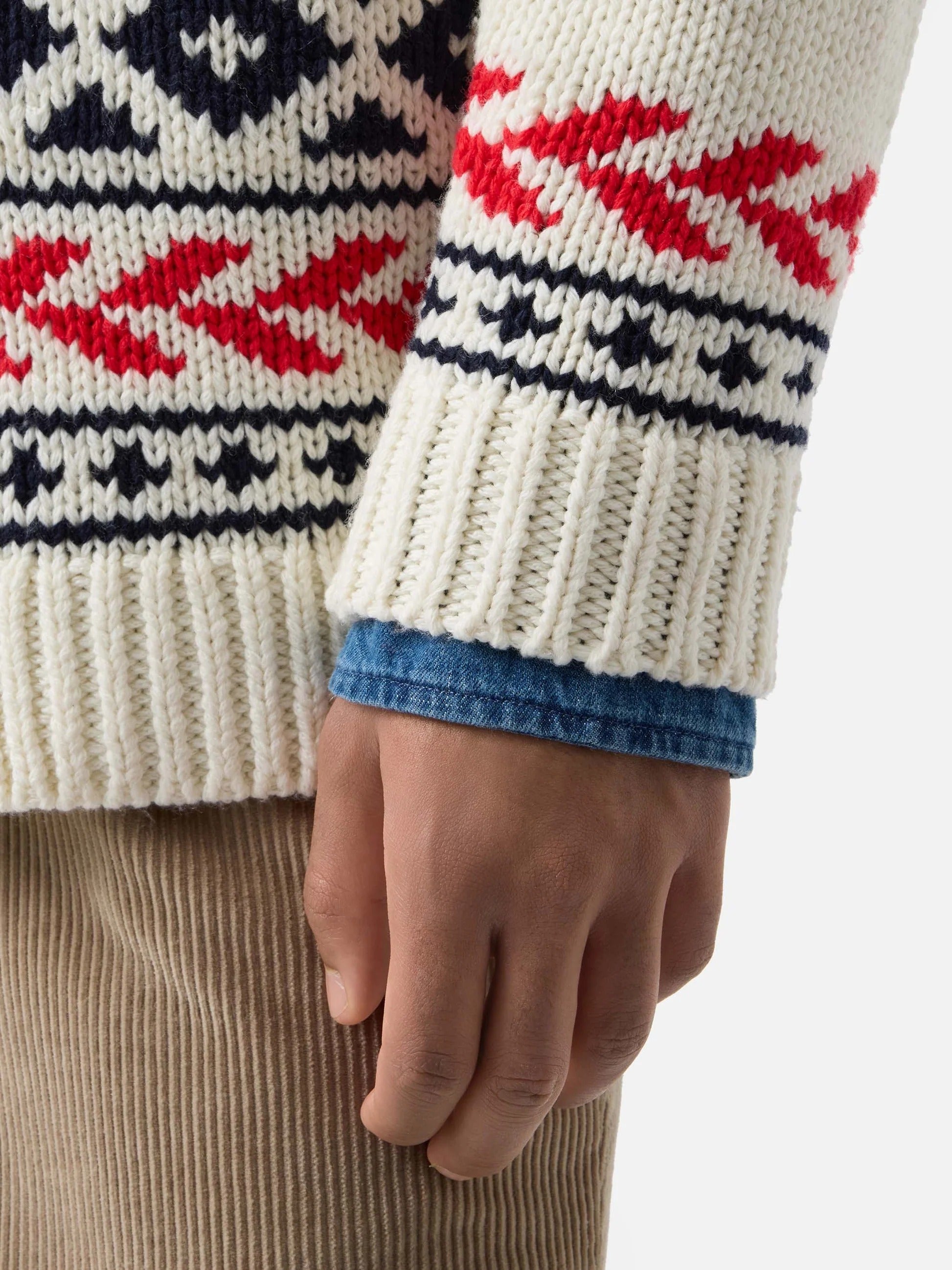 Cardigan Archer panna in misto lana e cashmere con motivo nordico ARCH001 00600M MC2 SAINT BARTH 