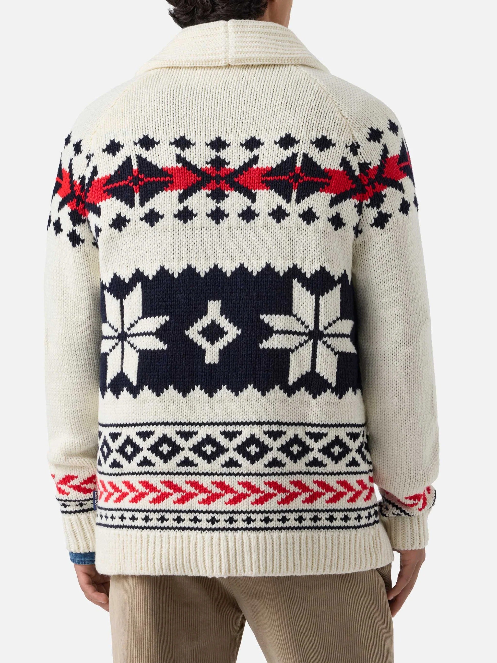 Cardigan Archer panna in misto lana e cashmere con motivo nordico ARCH001 00600M MC2 SAINT BARTH 