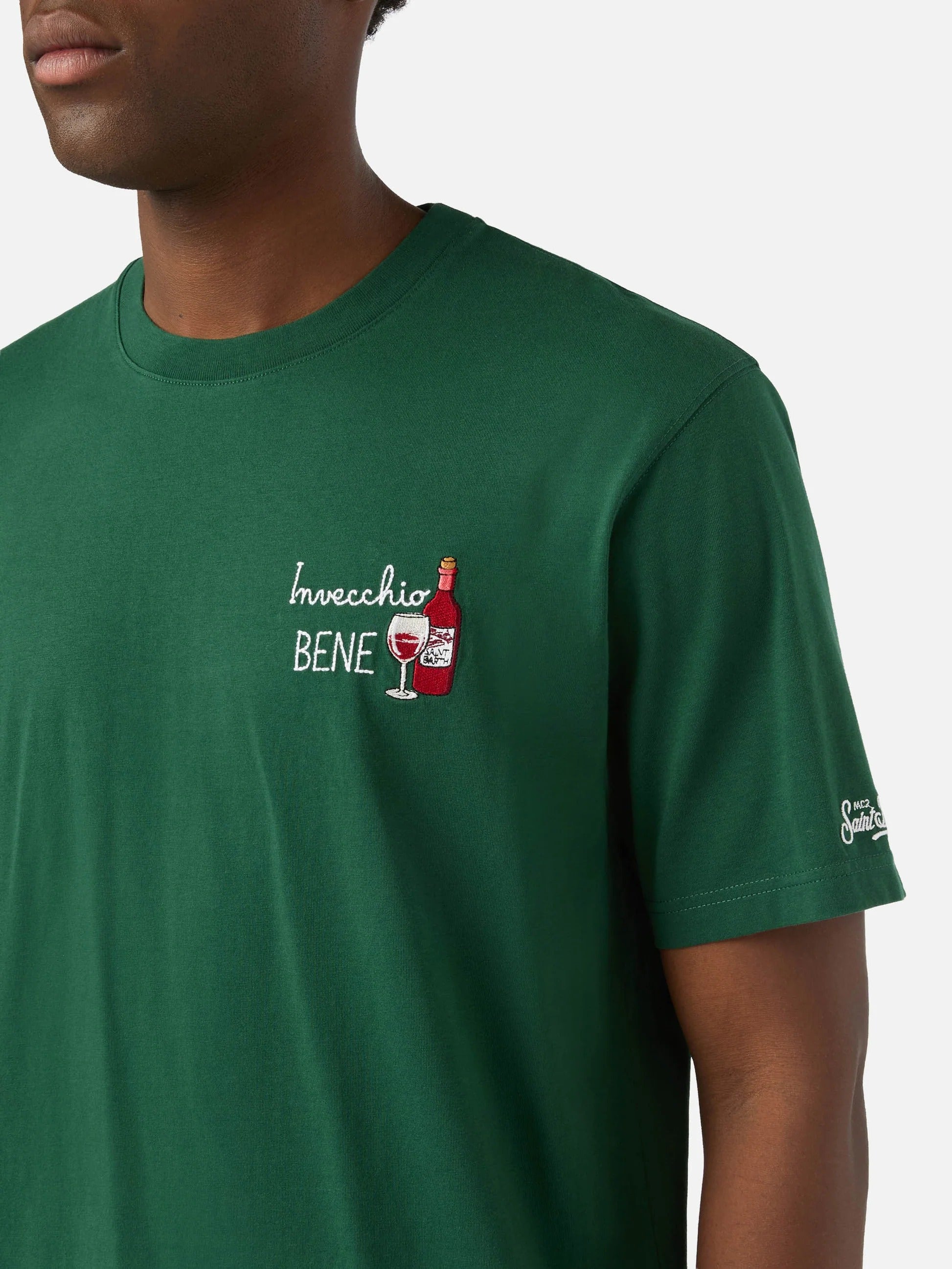 T-shirt Arnott verde in cotone con ricamo Invecchio Bene ARN0001 03582M MC2 SAINT BARTH 