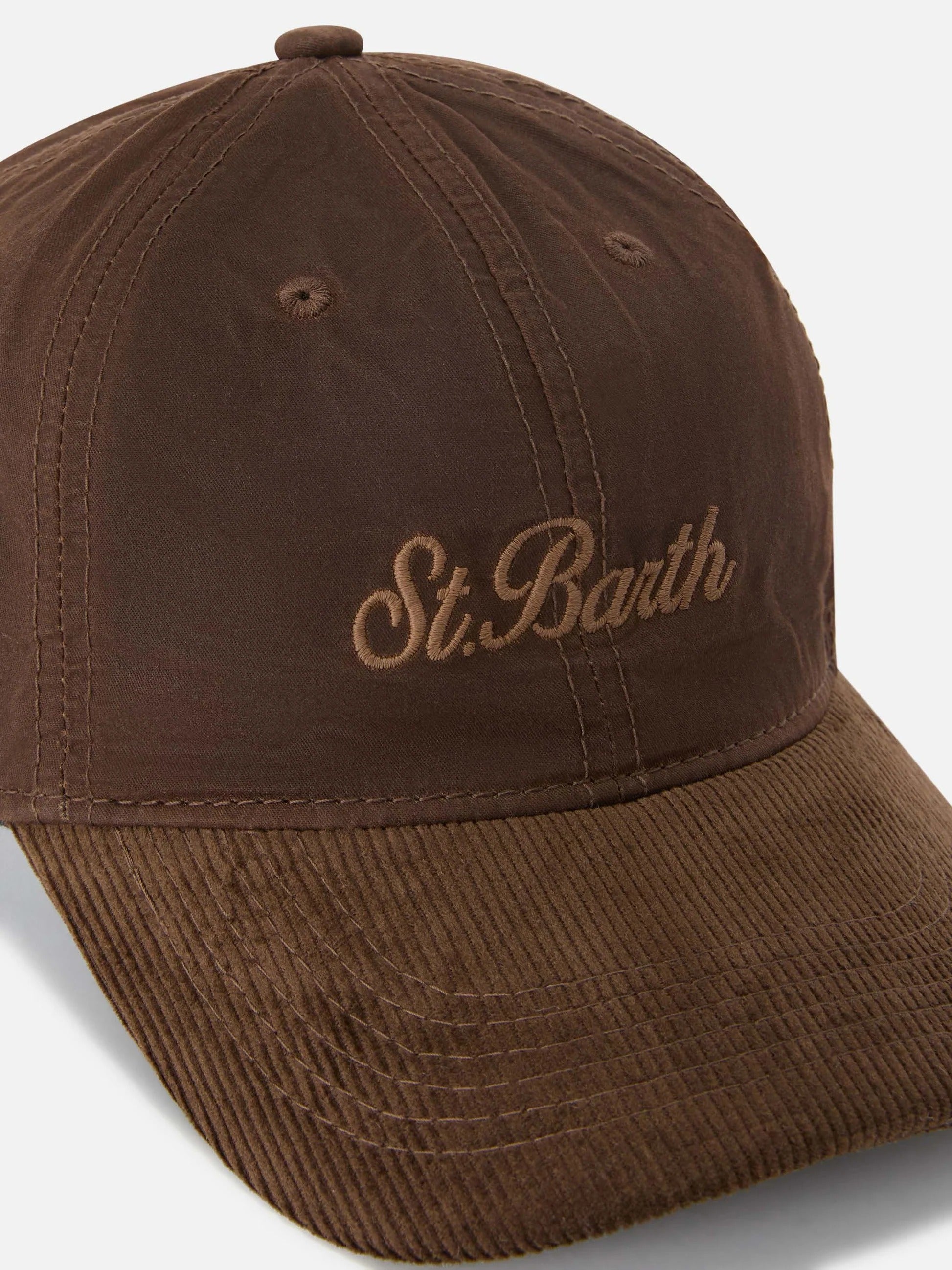 Cappello Baseball marrone in velluto a coste cerato con ricamo logo BASB0024 00128M MC2 SAINT BARTH 