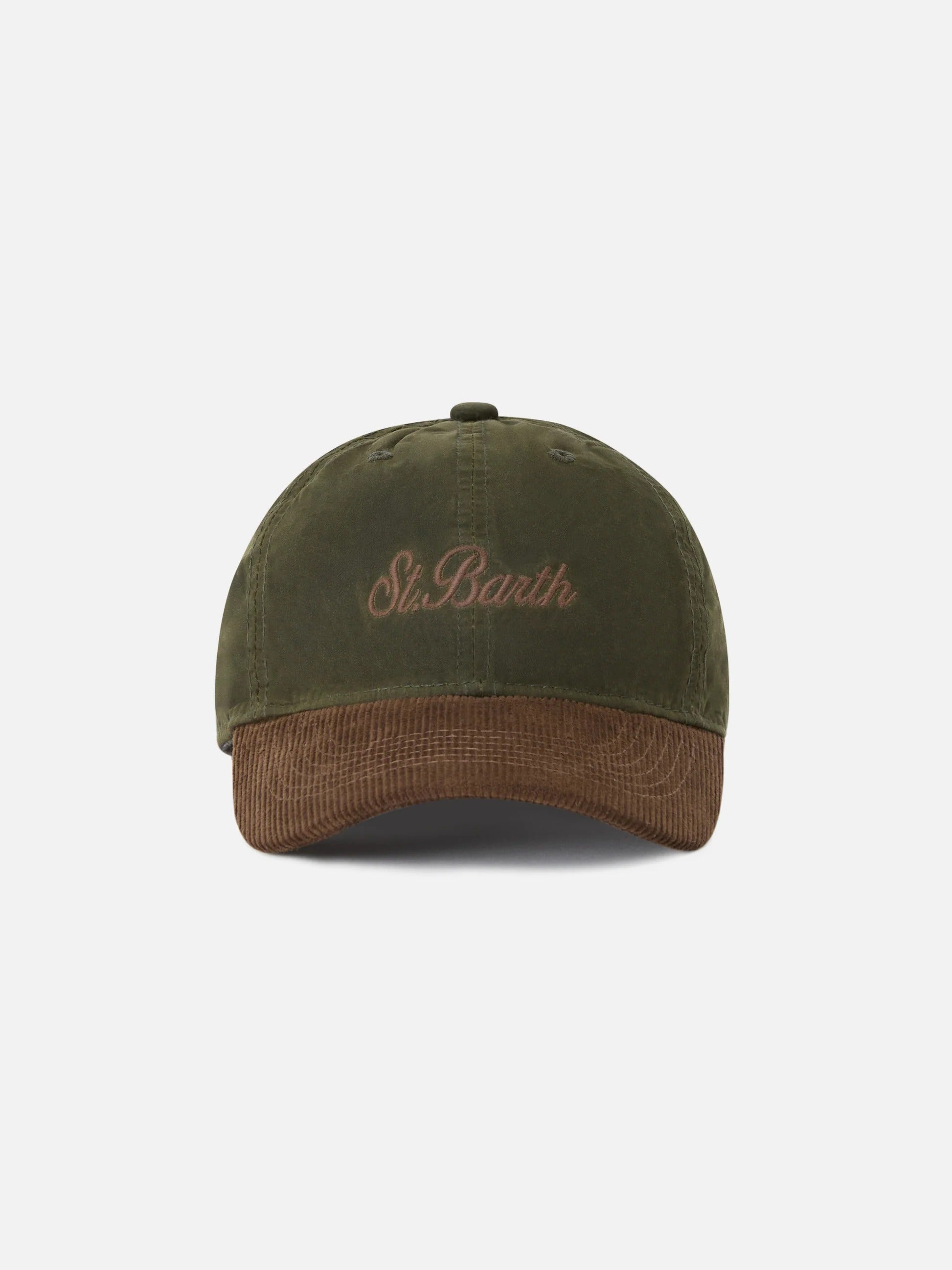 Cappello Baseball verde militare in velluto a coste cerato con ricamo logo BASB0024 00131M MC2 SAINT BARTH 