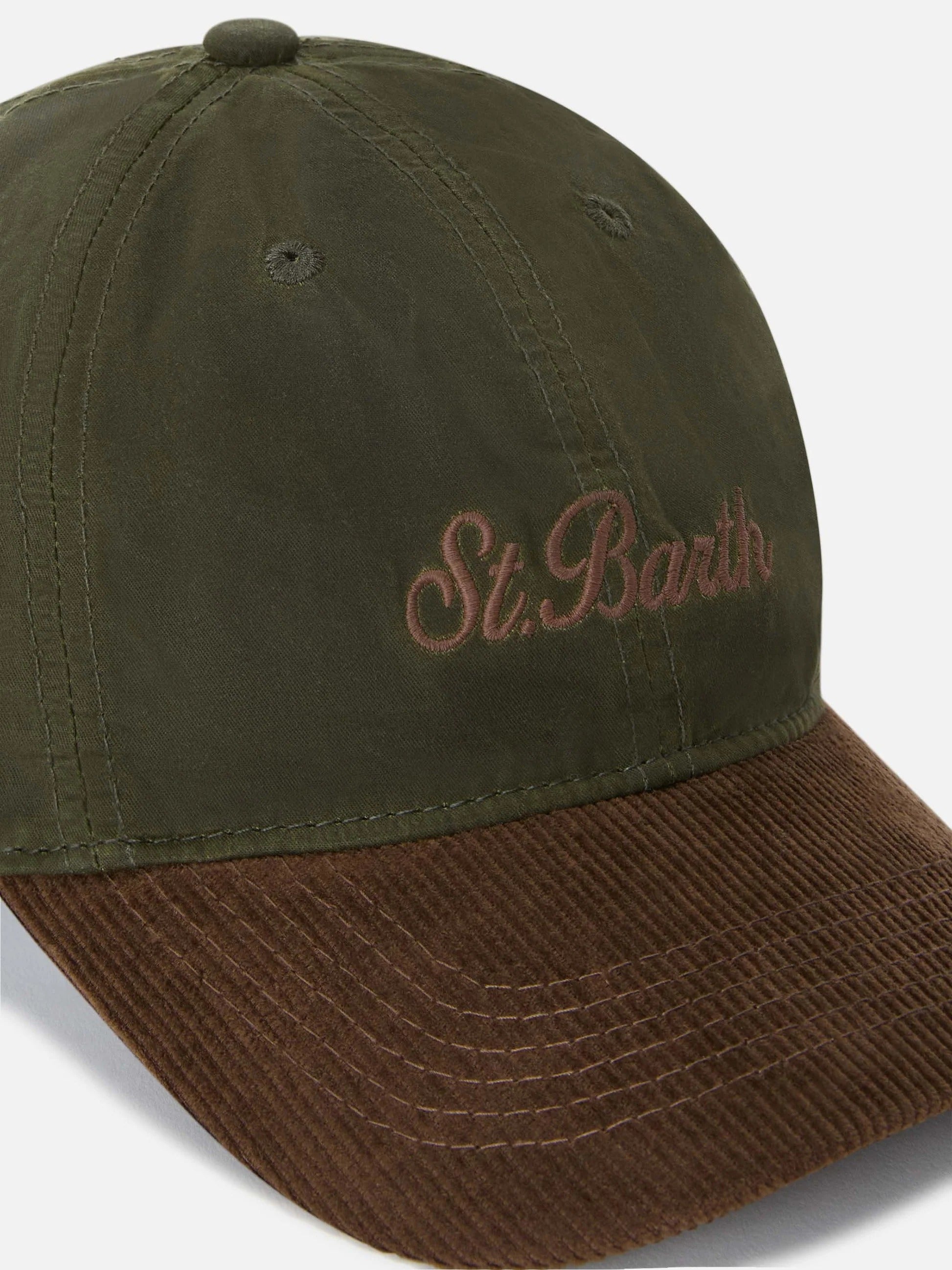 Cappello Baseball verde militare in velluto a coste cerato con ricamo logo BASB0024 00131M MC2 SAINT BARTH 