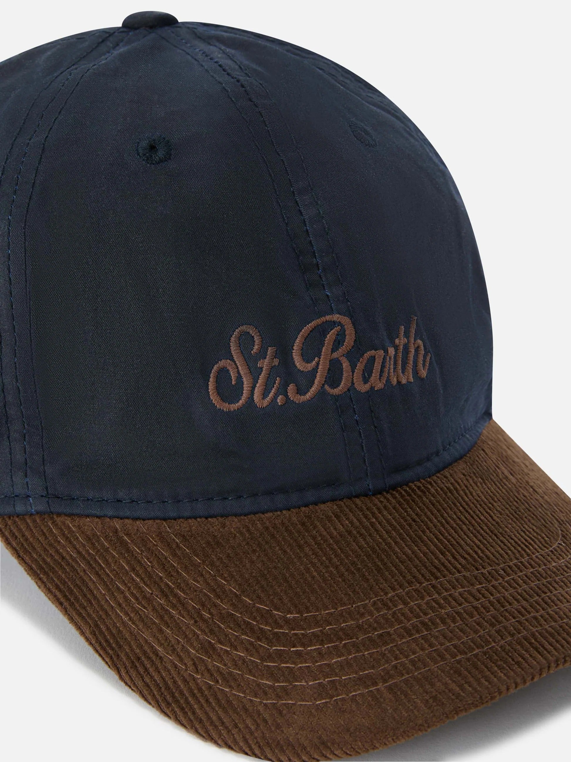 Cappello Baseball blu navy in velluto a coste cerato con ricamo logo BASB0024 00165M MC2 SAINT BARTH 