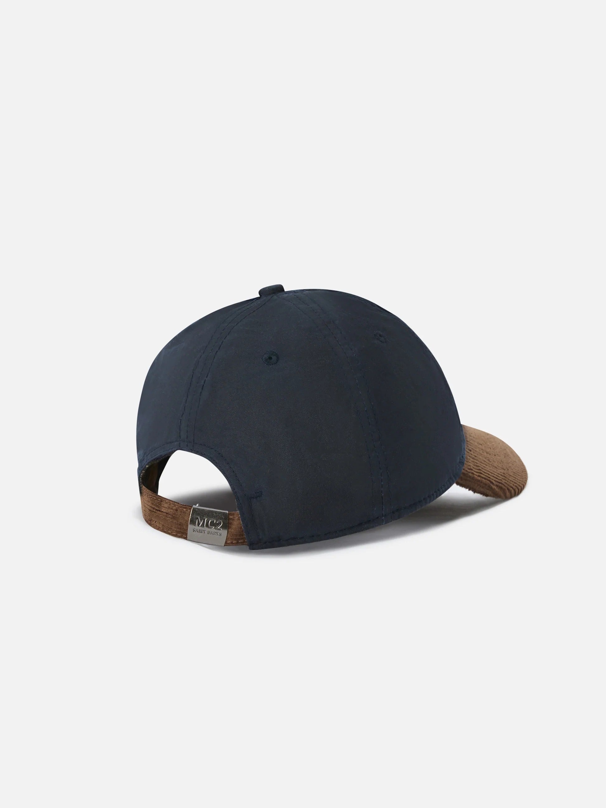 Cappello Baseball blu navy in velluto a coste cerato con ricamo logo BASB0024 00165M MC2 SAINT BARTH 