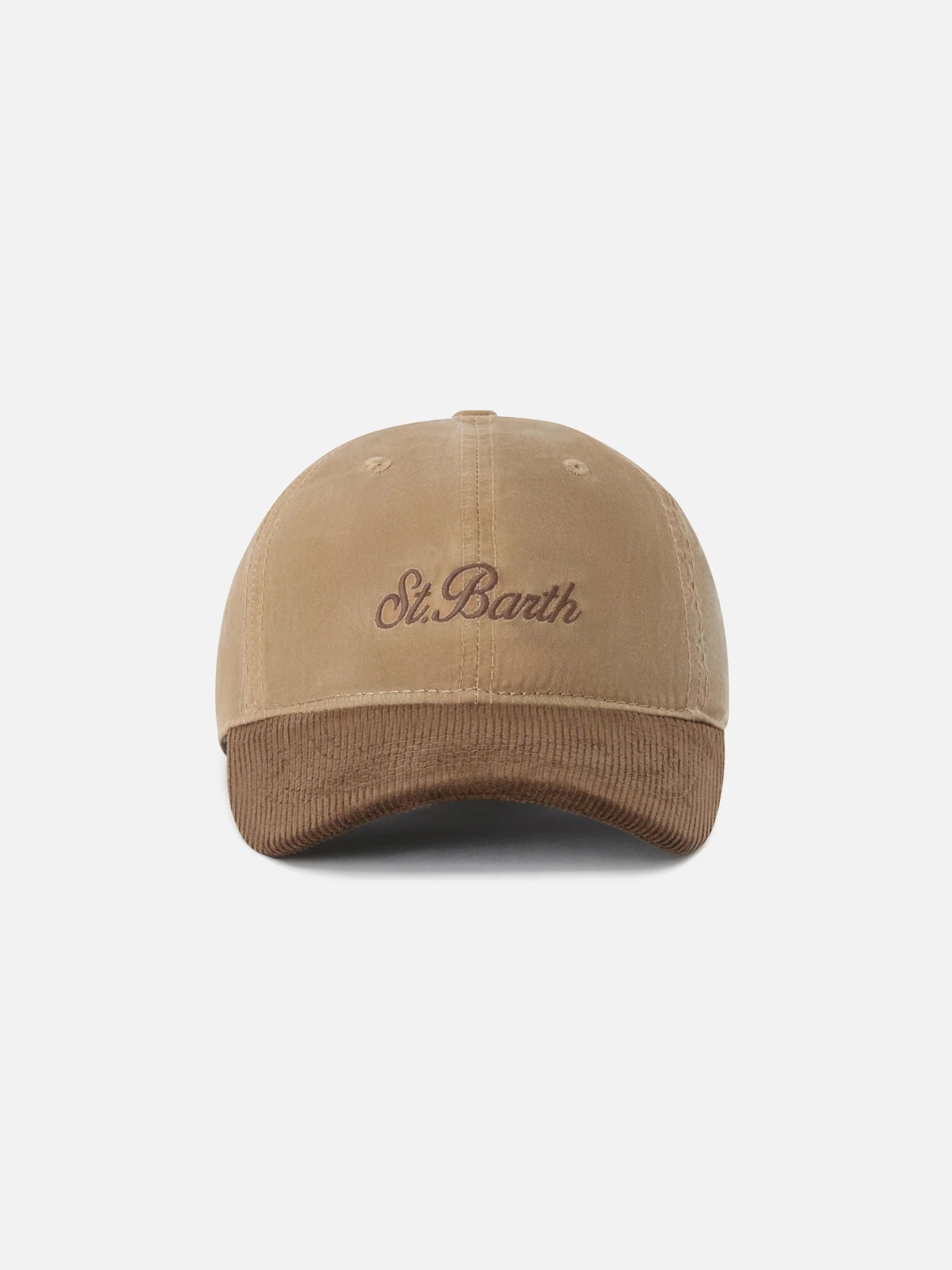 Cappello Baseball nocciola in velluto a coste cerato con ricamo logo BASB0024 00550M MC2 SAINT BARTH 