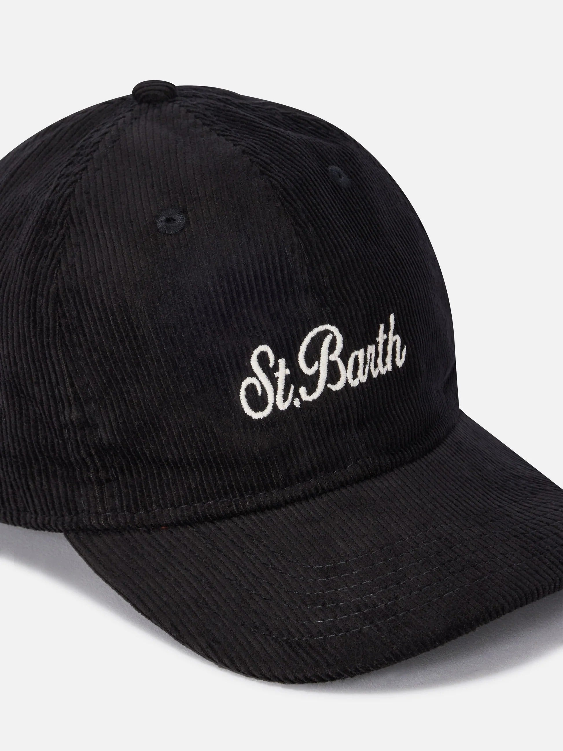 Cappello Baseball nero in velluto a coste con ricamo logo BASB0025 00315M MC2 SAINT BARTH 