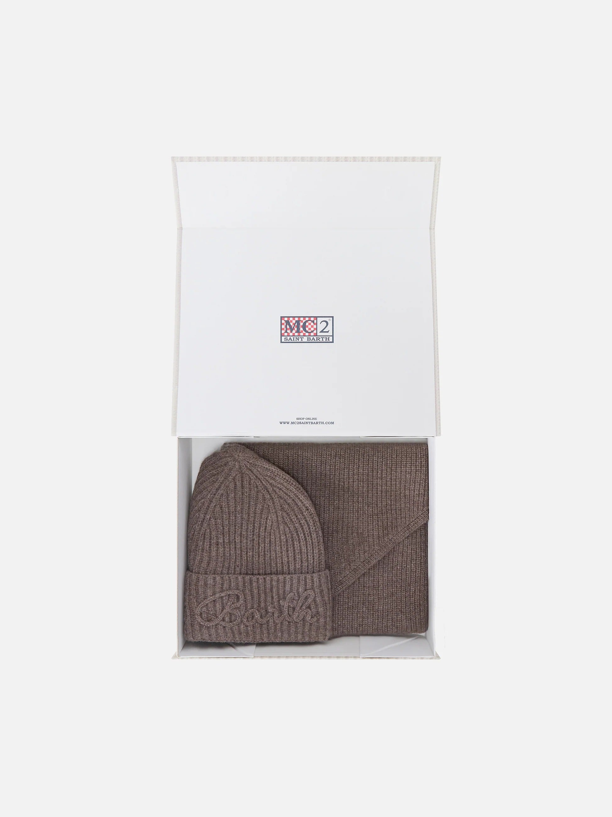 Set berretto e scaldacollo con cappuccio in lana nocciola BOX0041 00020M MC2 SAINT BARTH 