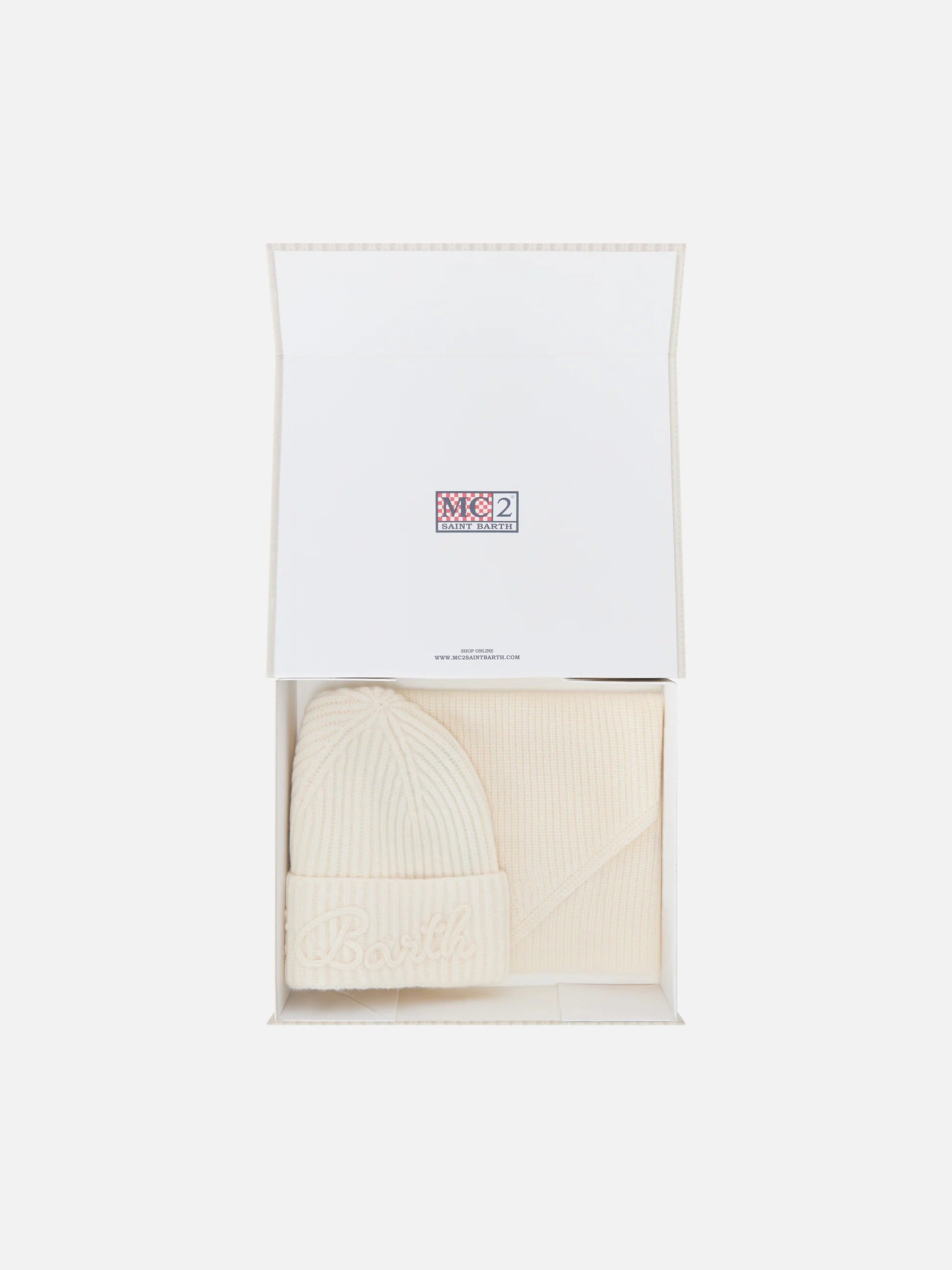Set berretto e scaldacollo con cappuccio in lana off white BOX0041 00023M MC2 SAINT BARTH 