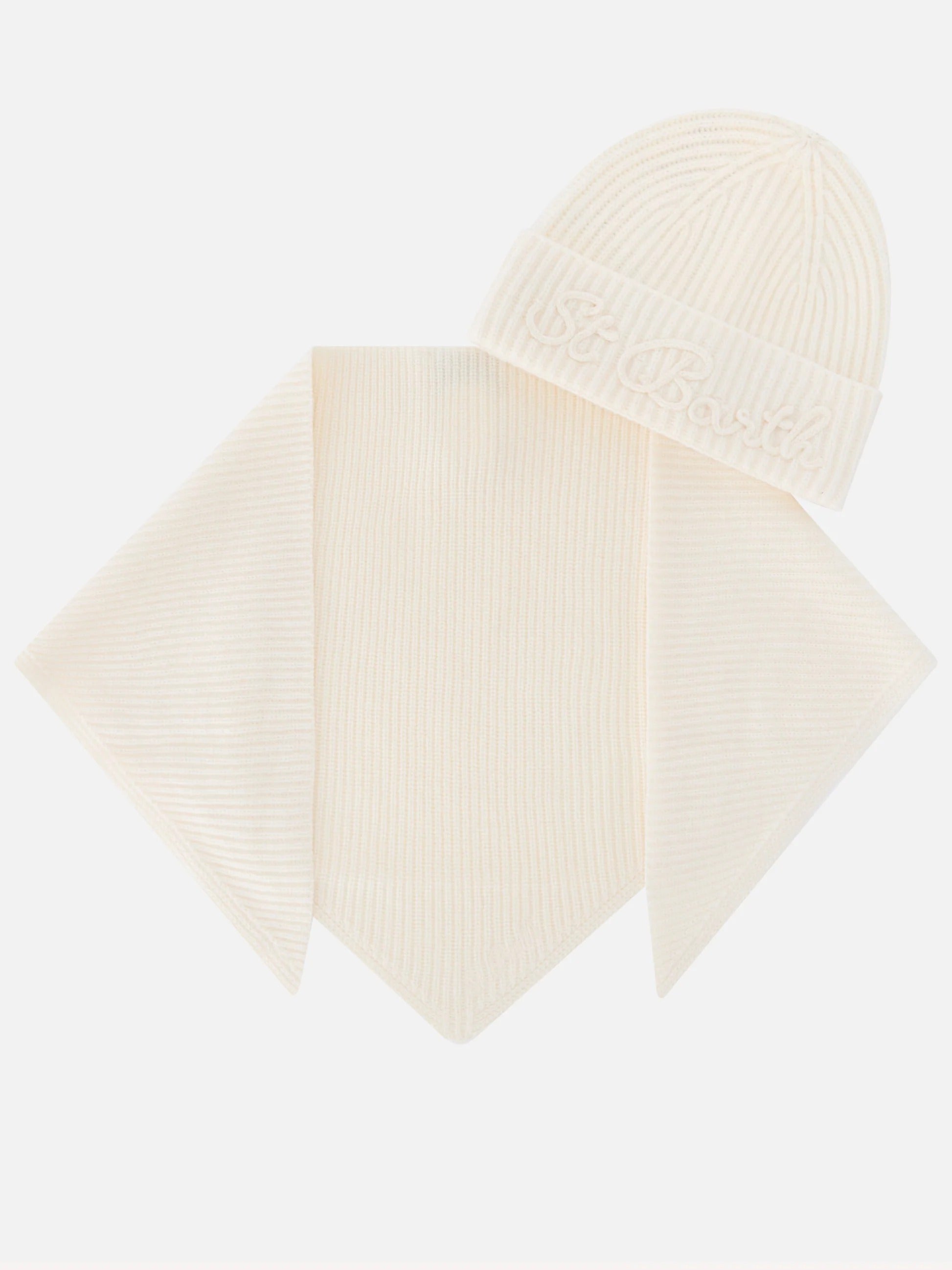 Set berretto e scaldacollo con cappuccio in lana off white BOX0041 00023M MC2 SAINT BARTH 