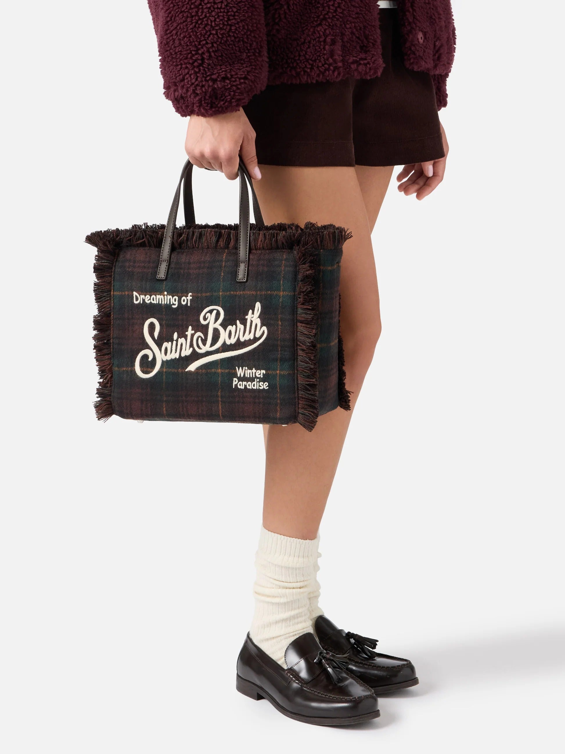 Borsa Colette in lana con motivo tartan COL0045 00468M MC2 SAINT BARTH 