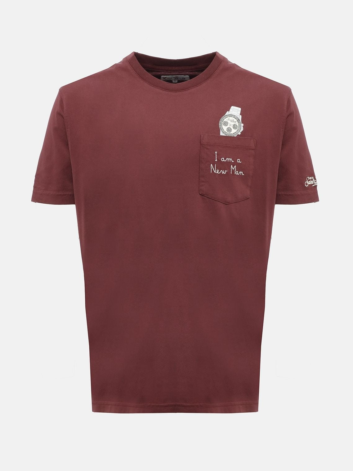 T-shirt Connor bordeaux in cotone organico con stampa orologio e ricamo I am a new man CONR0001 03280M MC2 SAINT BARTH 
