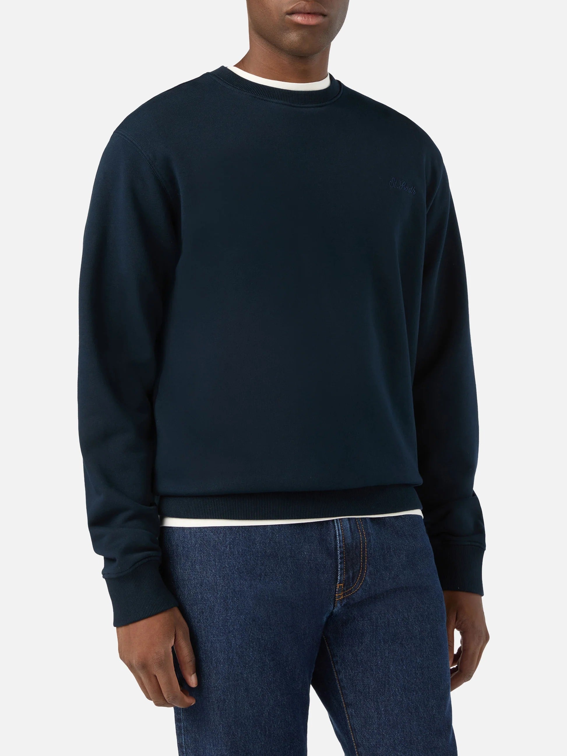 Felpa Fourseason blu navy in cotone con ricamo logo FSN0001 00753M MC2 SAINT BARTH 