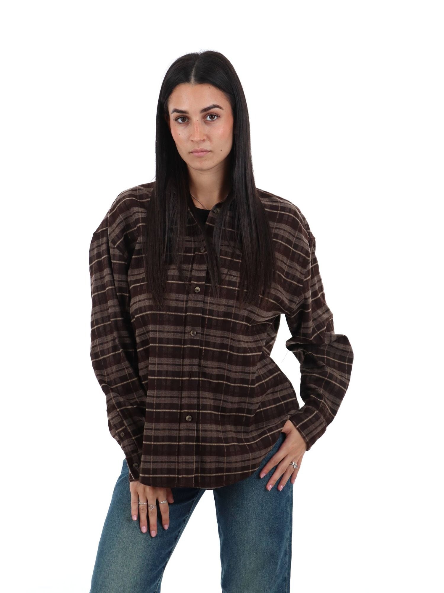 Camicia Gigy marrone in flanella di cotone con motivo Tartan bollicine 18 emb GIG0001 00209M MC2 SAINT BARTH 