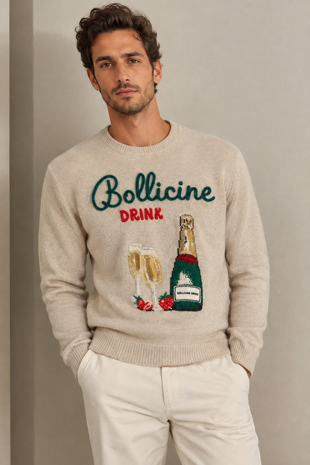 MC2 Saint Barth Maglia Uomo Heron Bollicine Drink Beige HER0001 03039M MC2 SAINT BARTH 