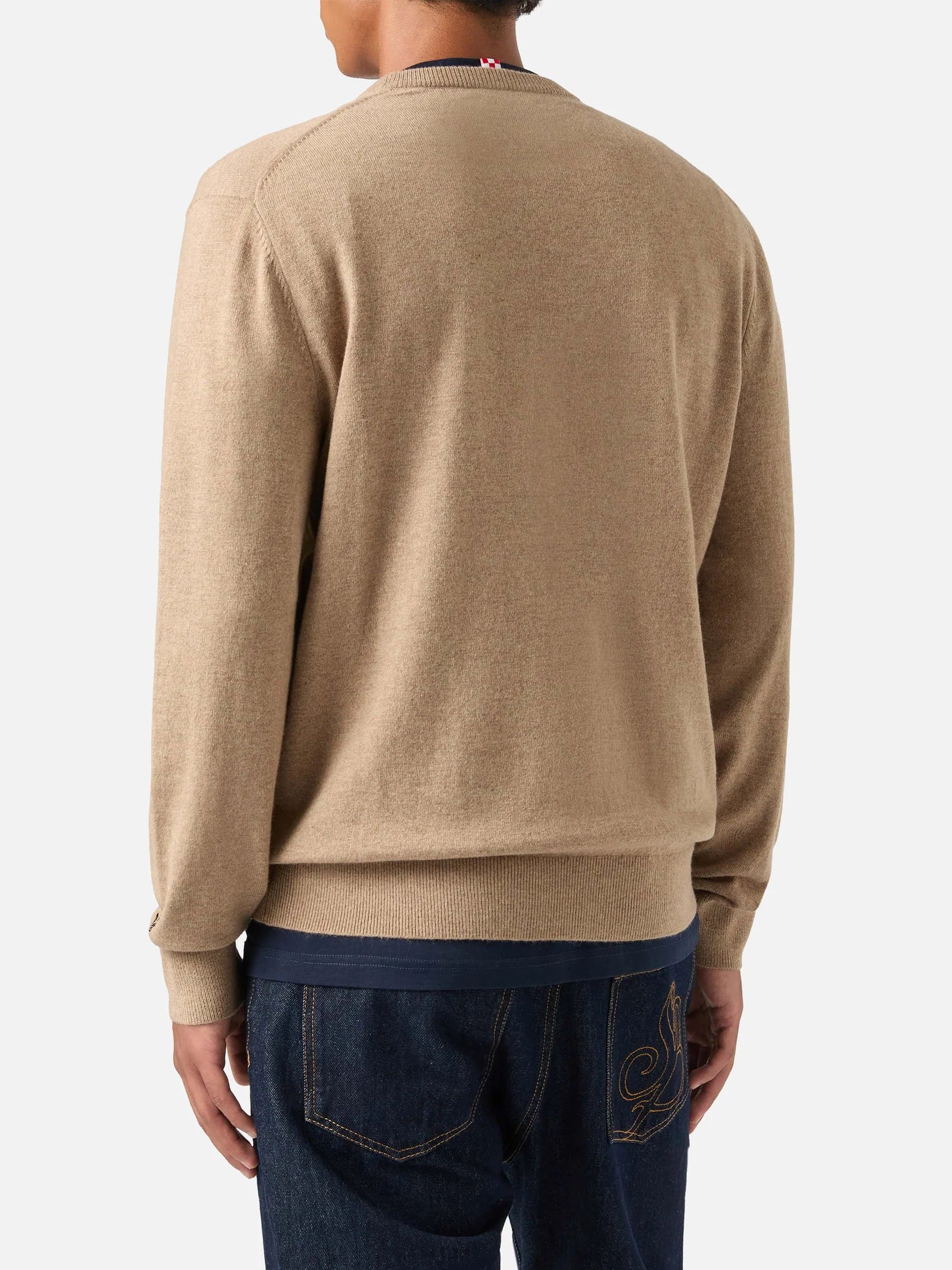 Maglia girocollo Heron Light beige in misto lana e cashmere con ricamo King Of The Night HER0024 00542M MC2 SAINT BARTH 