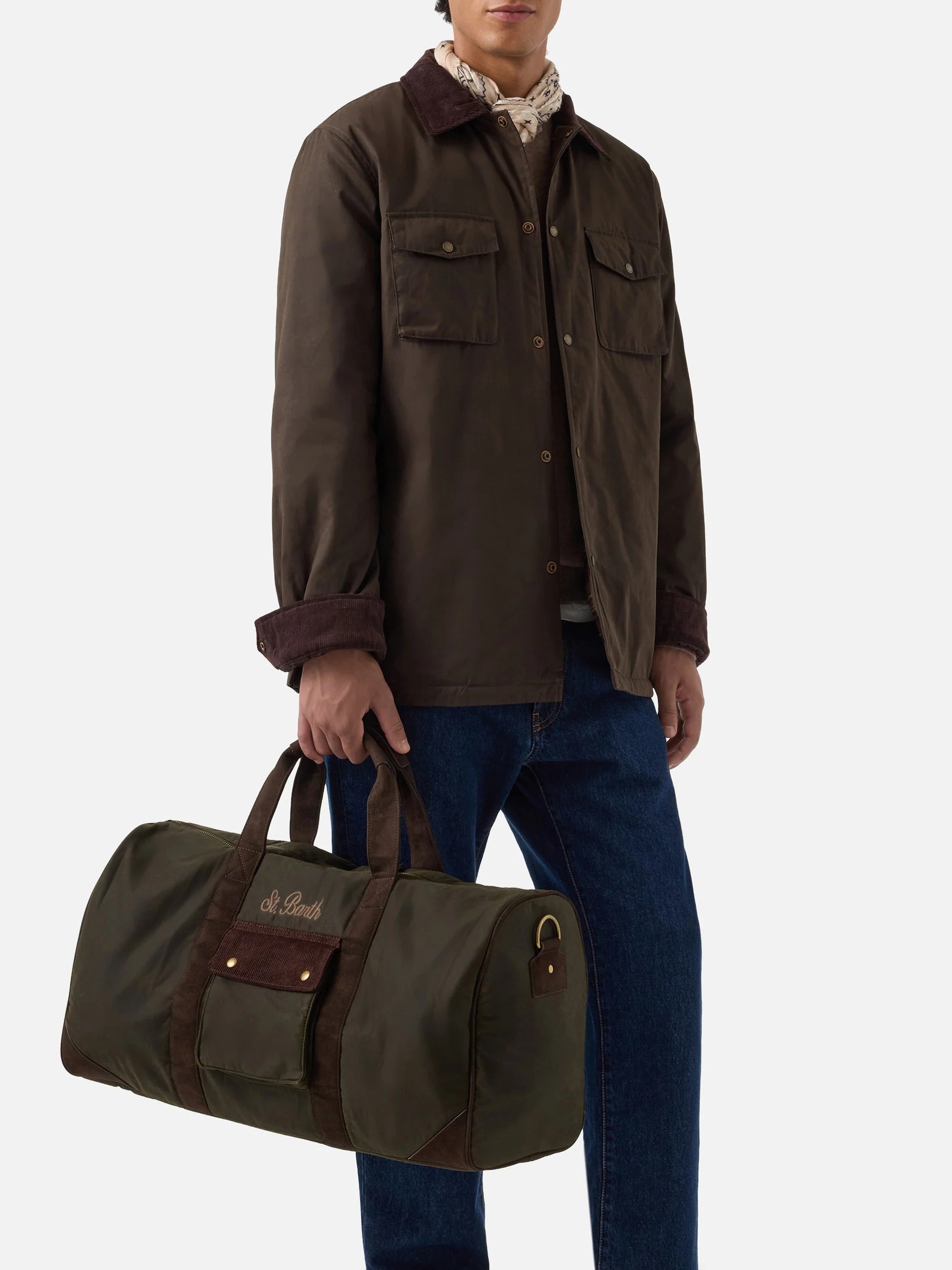 Borsone Jetleg verde militare in tessuto cerato con ricamo logo JTEL0013 00131M MC2 SAINT BARTH 